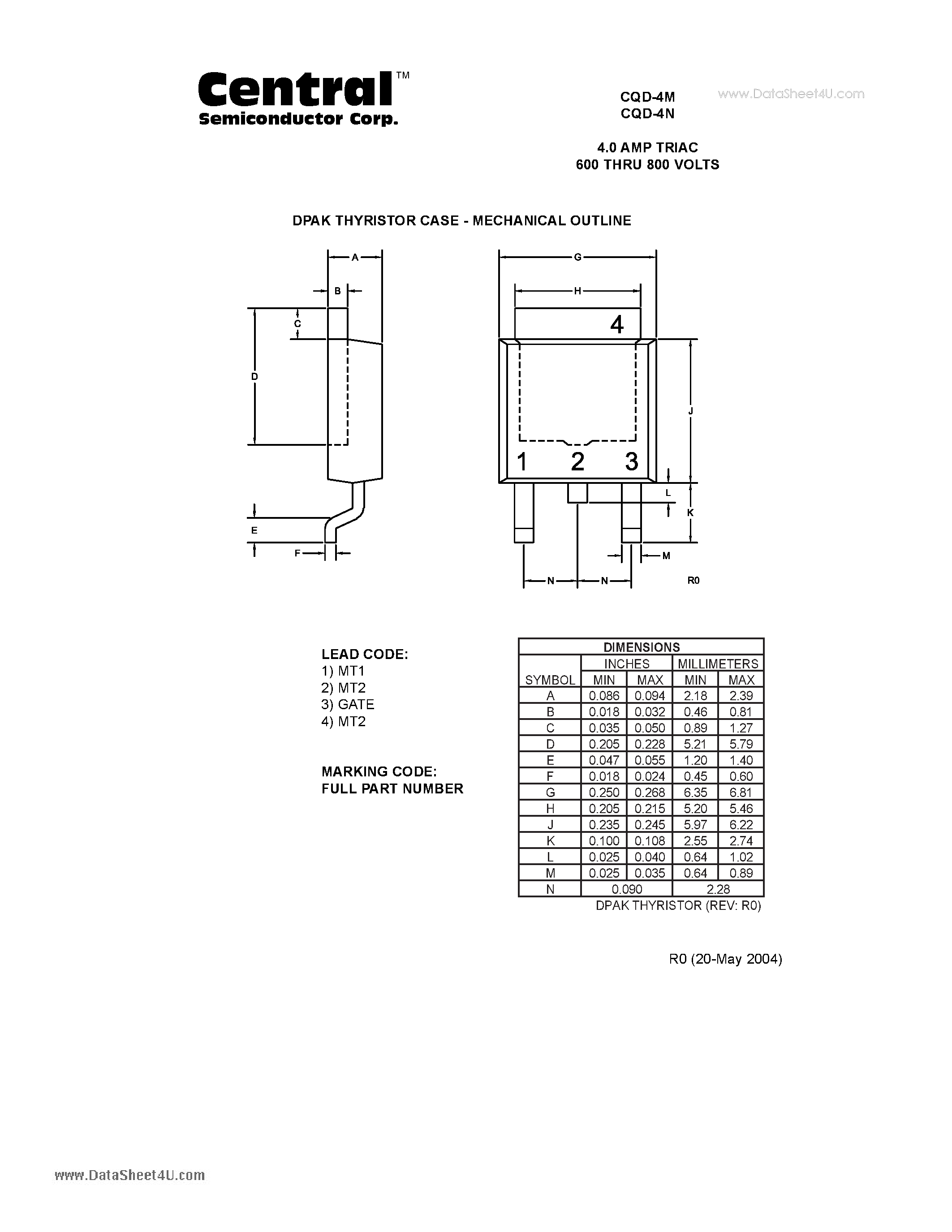 Datasheet CQD-4N - 4.0 AMP TRIAC 600 THRU 800 VOLTS page 2