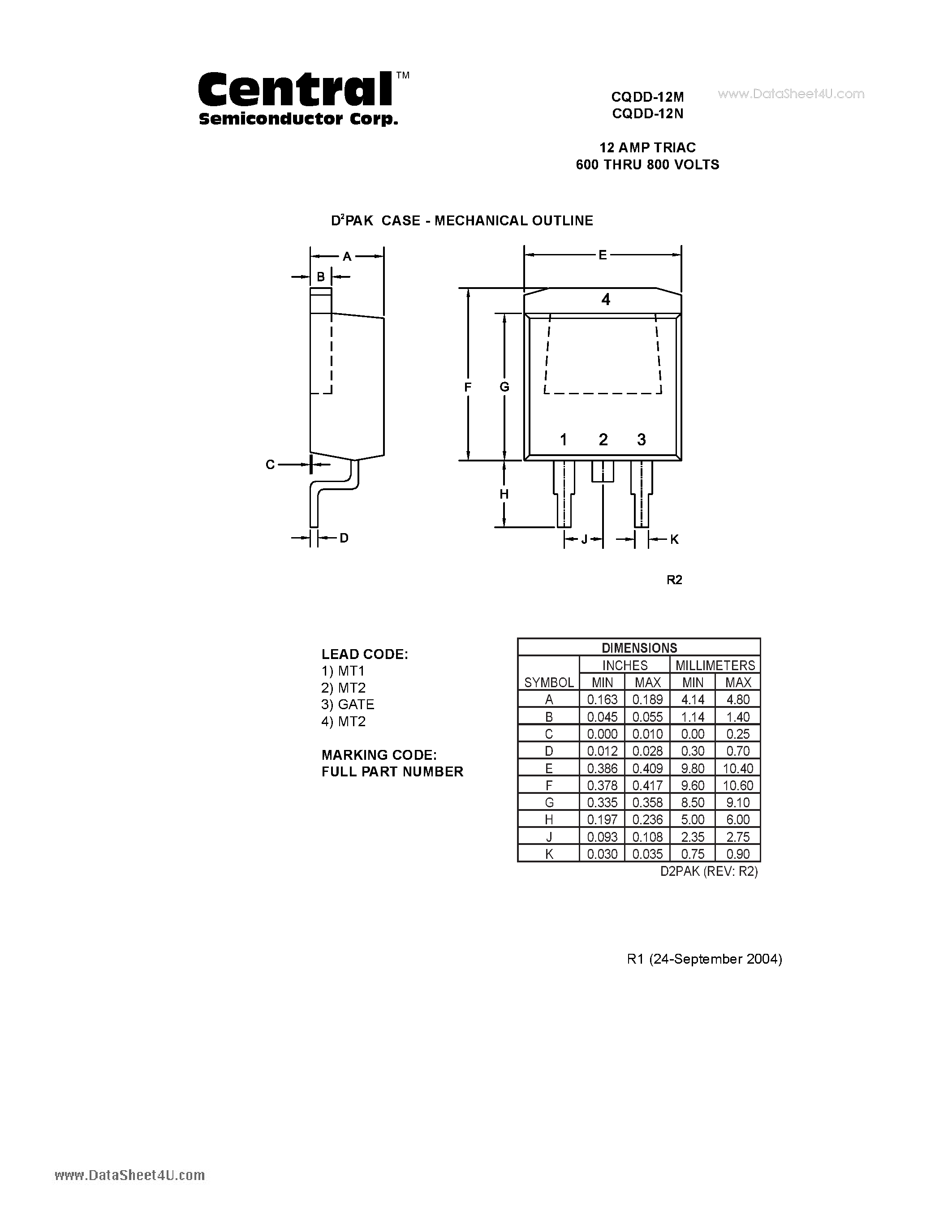 Datasheet CQDD-12M page 2 Datasheet CQDD-12M - 12 AMP TRIAC 600 THRU 800 VOLTS page 2