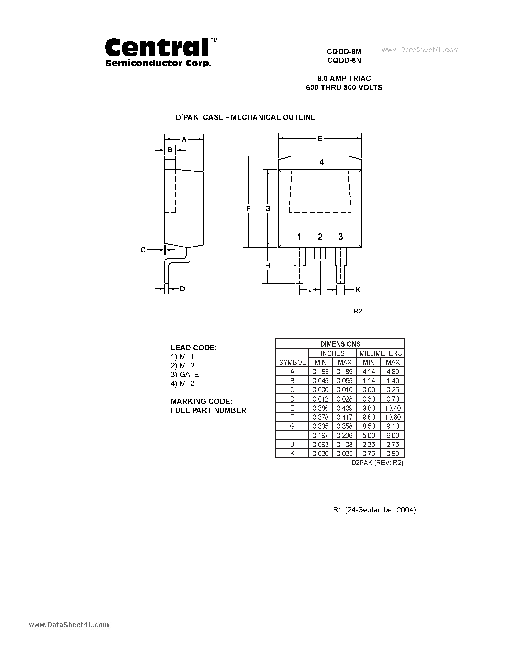 Datasheet CQDD-8M page 2 Datasheet CQDD-8M - 8.0 AMP TRIAC 600 THRU 800 VOLTS page 2