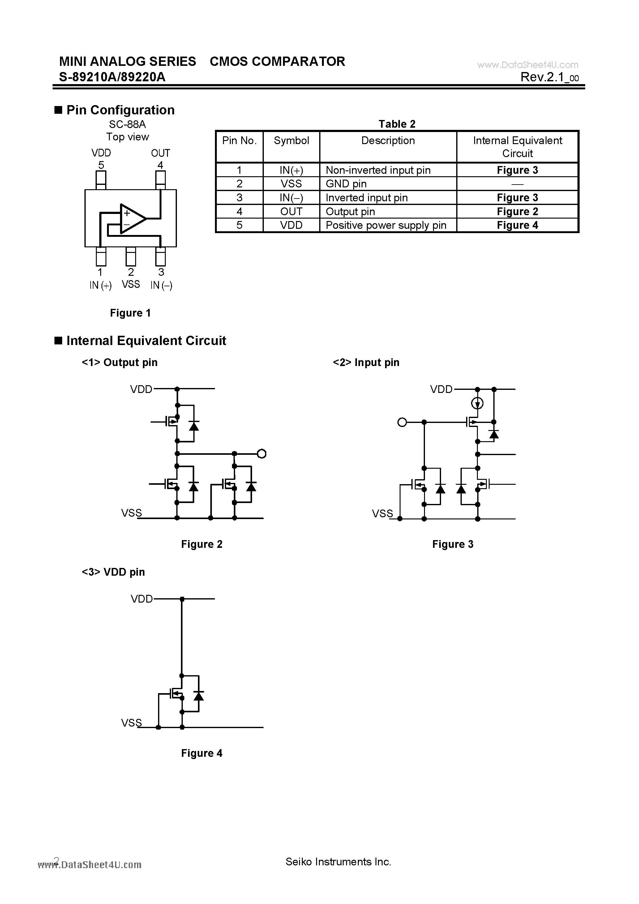 Datasheet S-89210A page 2 Datasheet S-89210A - MINI ANALOG SERIES CMOS COMPARATOR page 2
