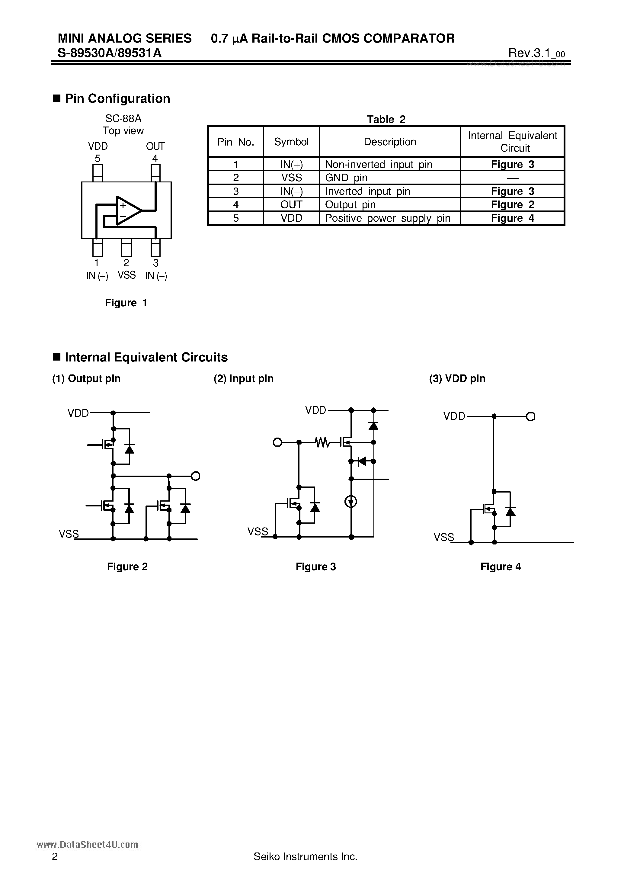 Даташит на микросхему S-89530A страница 2 Даташит S-89530A - MINI ANALOG SERIES 0.7 uA Rail-to-Rail CMOS COMPARATOR страница 2