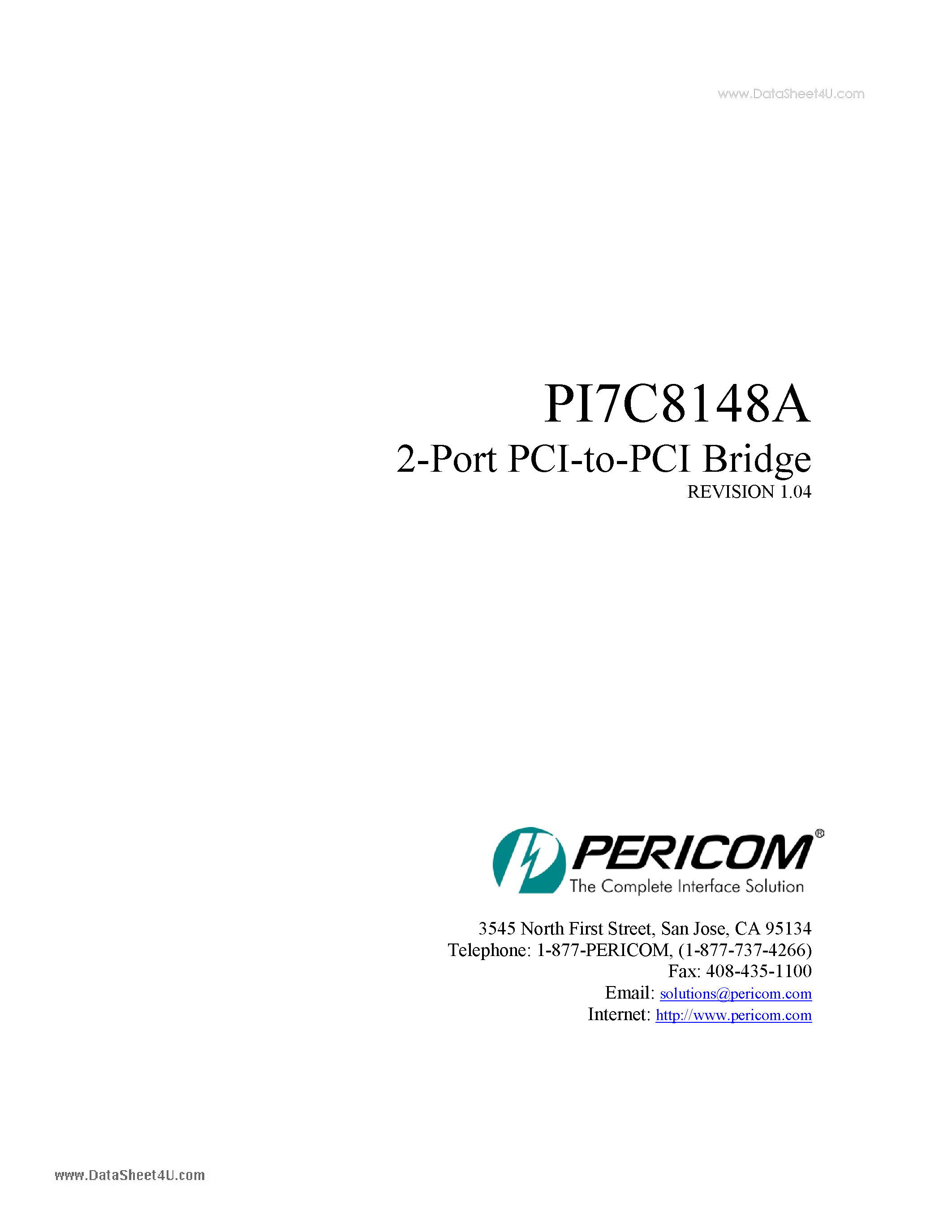 Datasheet PI7C8148A - 2-PORT PCI-TO-PCI BRIDGE ADVANCE INFORMATION page 1