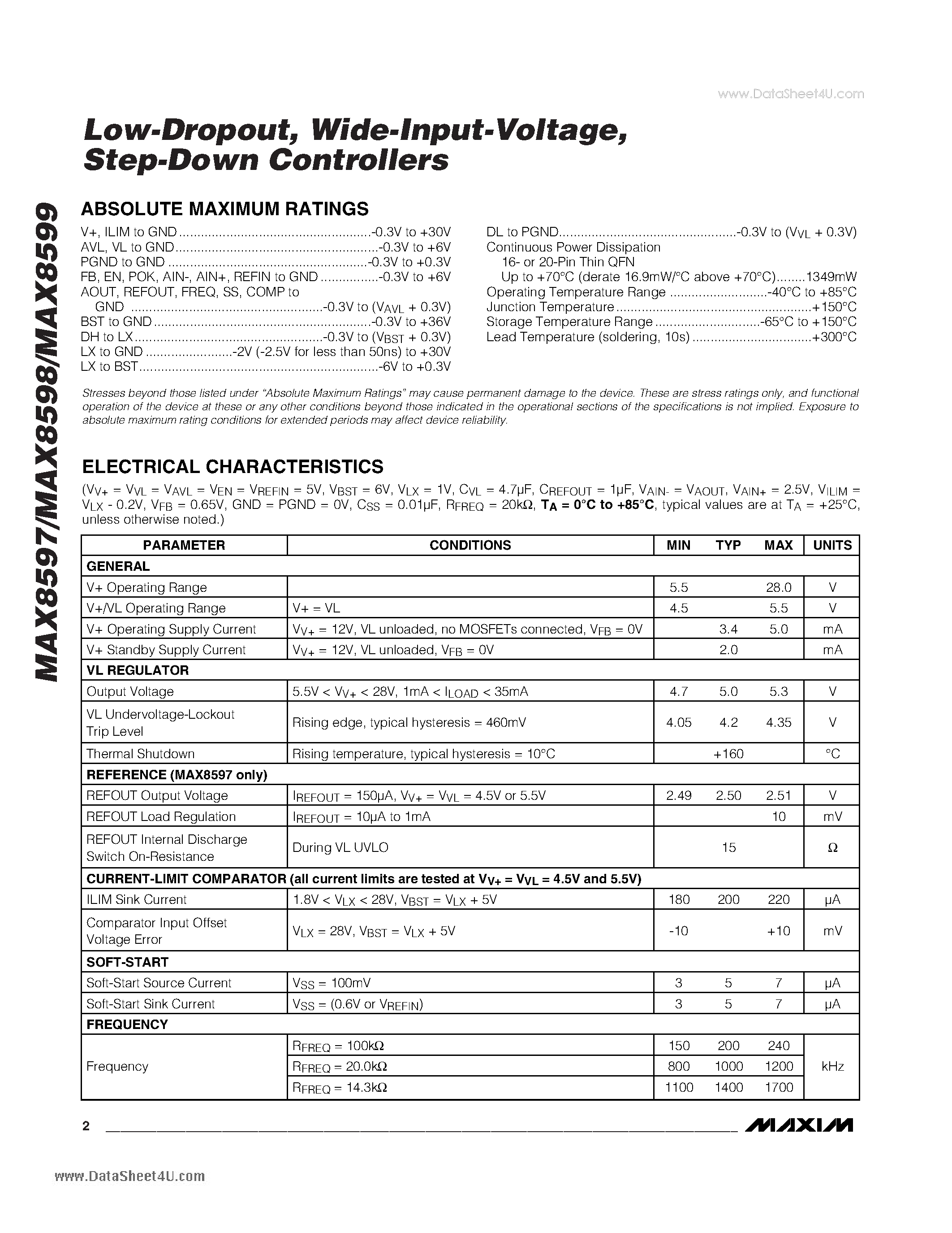 Datasheet MAX8597 - Low-Dropout Wide-Input-Voltage Step-Down Controllers page 2