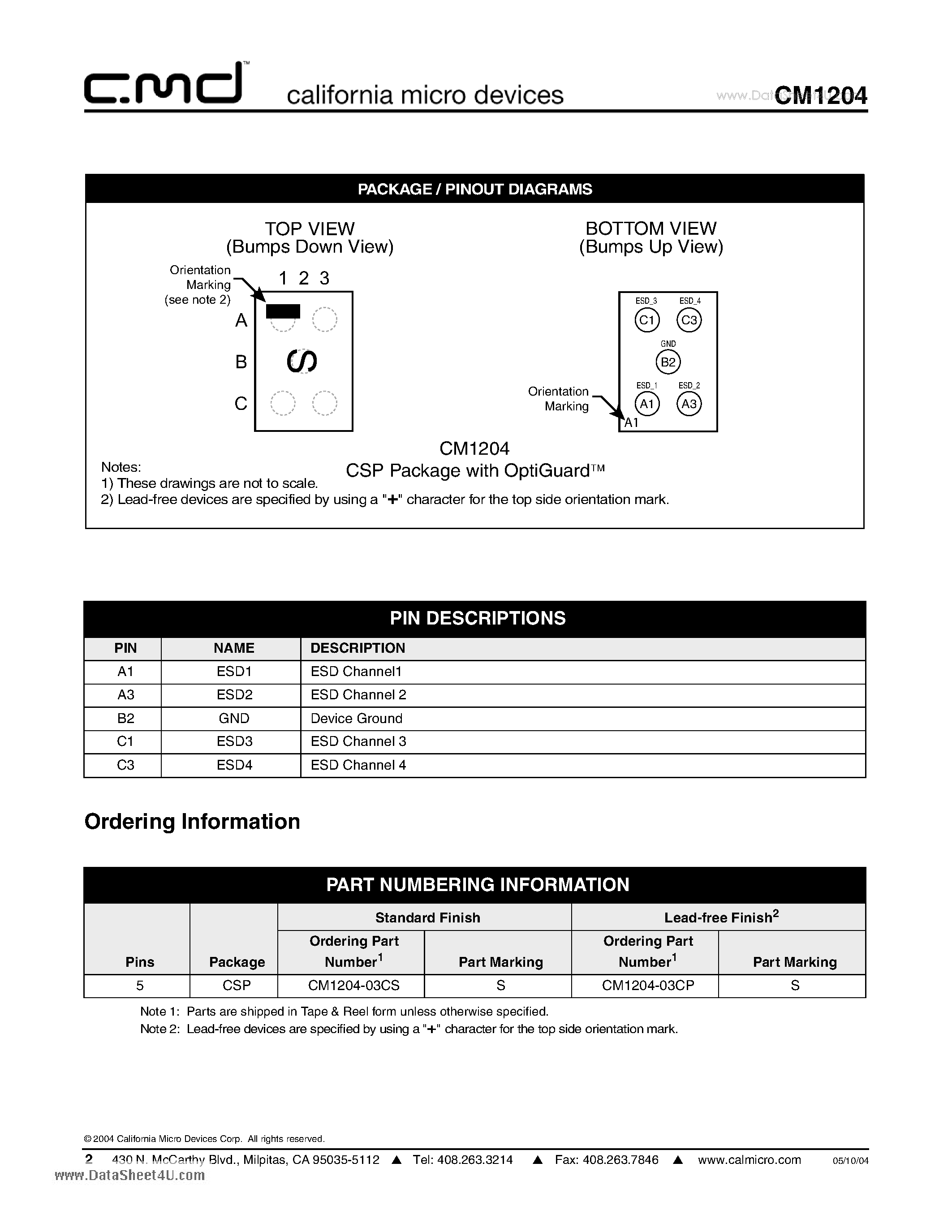 Datasheet CM1204 - 4-Channel ESD Array page 2