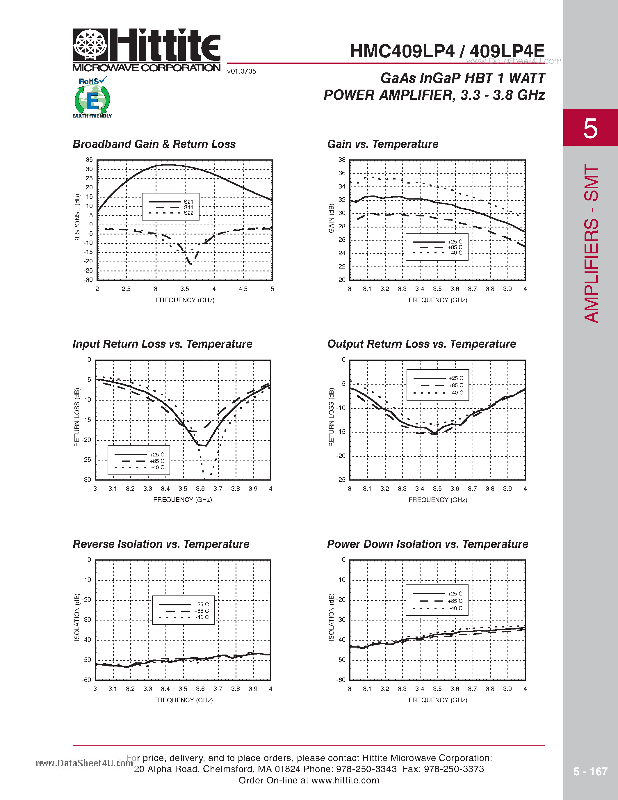 Datasheet HMC409LP4 page 2 Datasheet HMC409LP4 - GaAs InGaP HBT 1 WATT POWER AMPLIFIER 3.3 - 3.8 GHz page 2