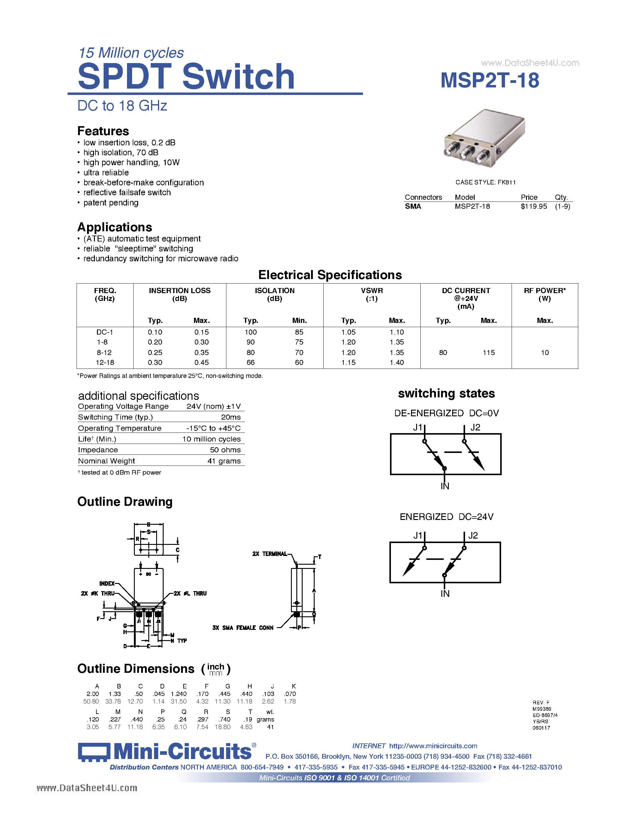Datasheet MSP2T-18 page 1 Datasheet MSP2T-18 - SPDT Switch page 1