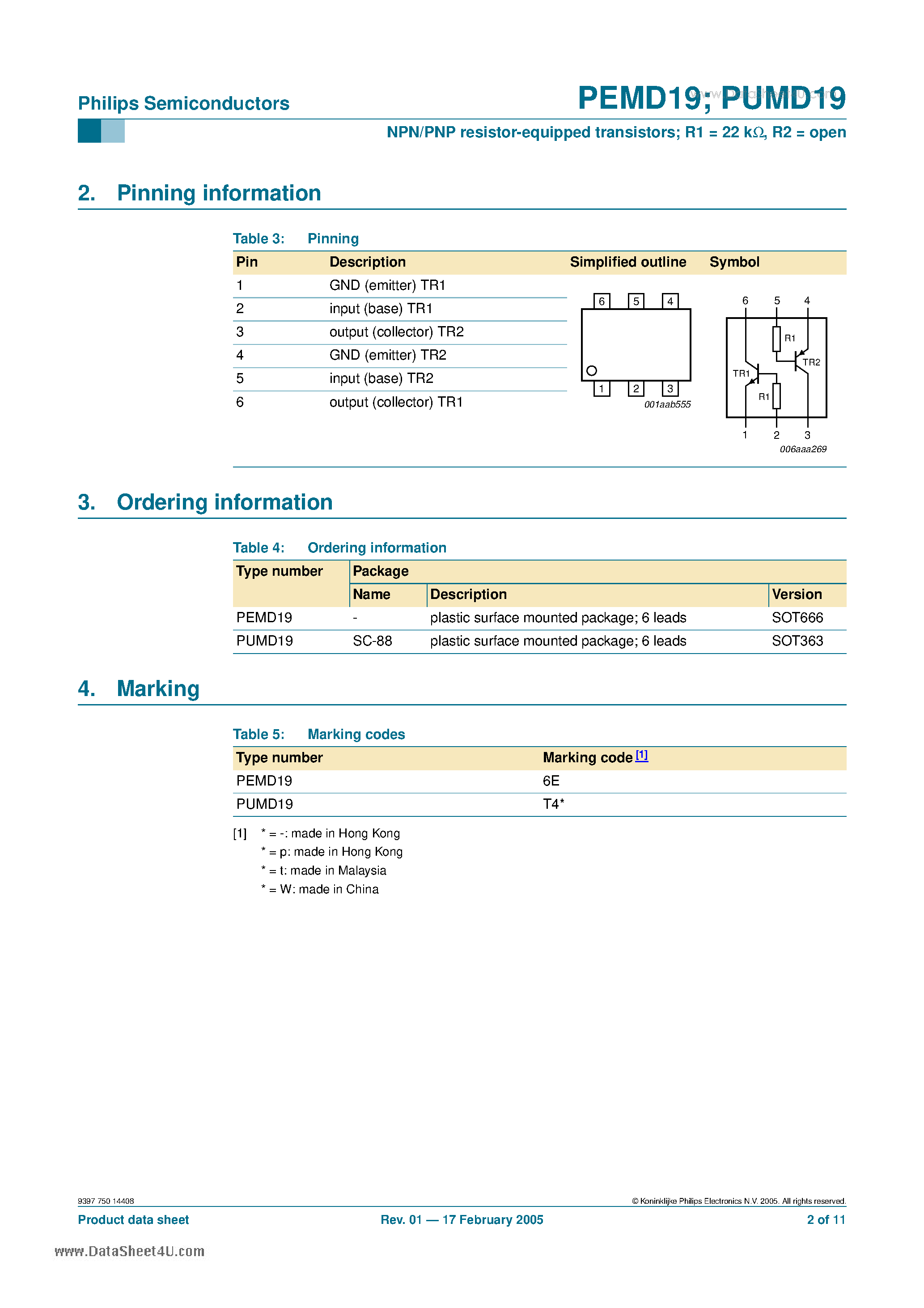 Datasheet PUMD19 - NPN/PNP resistor-equipped transistors page 2