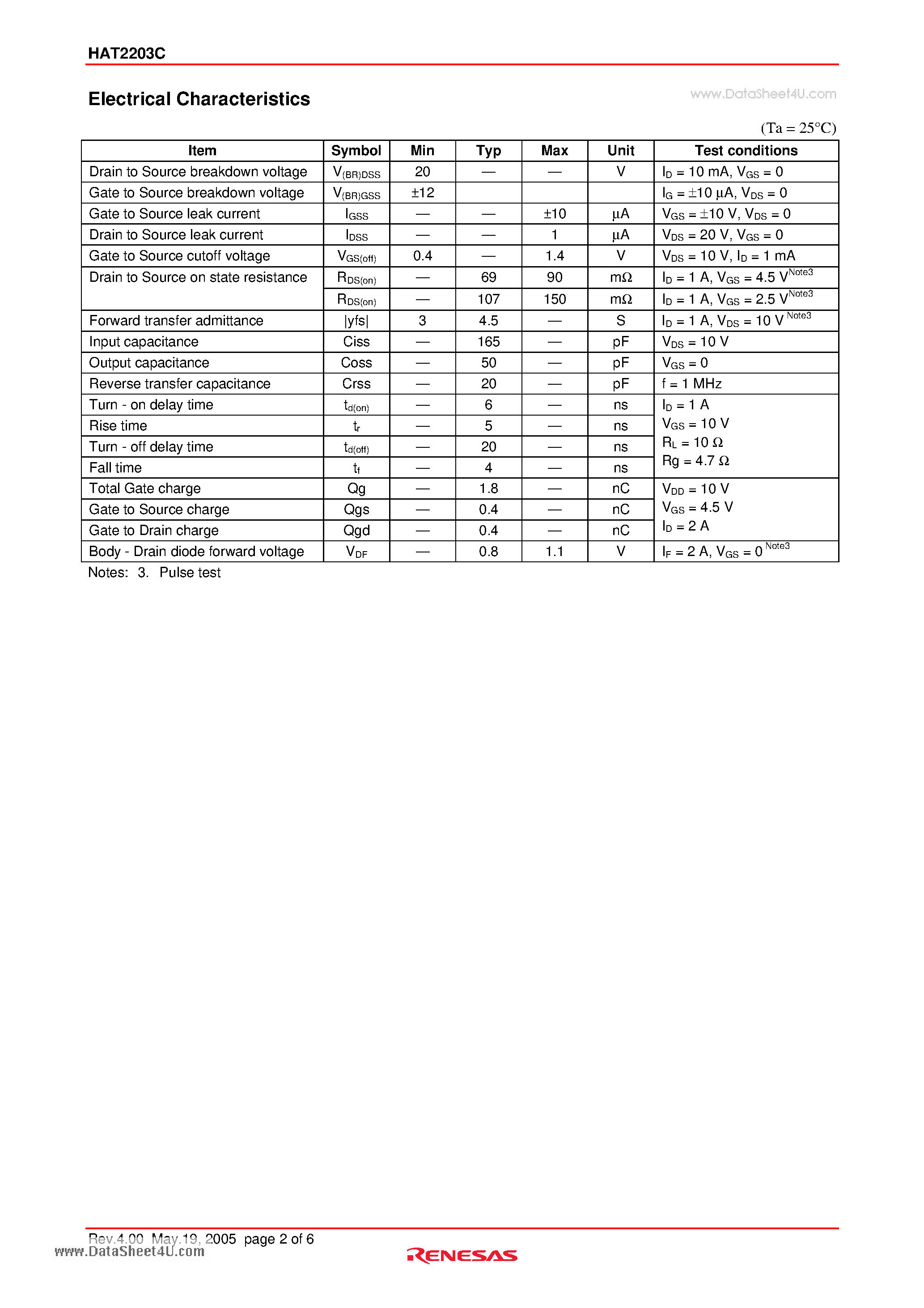 Datasheet HAT2203C - Silicon N Channel Power MOS FET Power Switching page 2