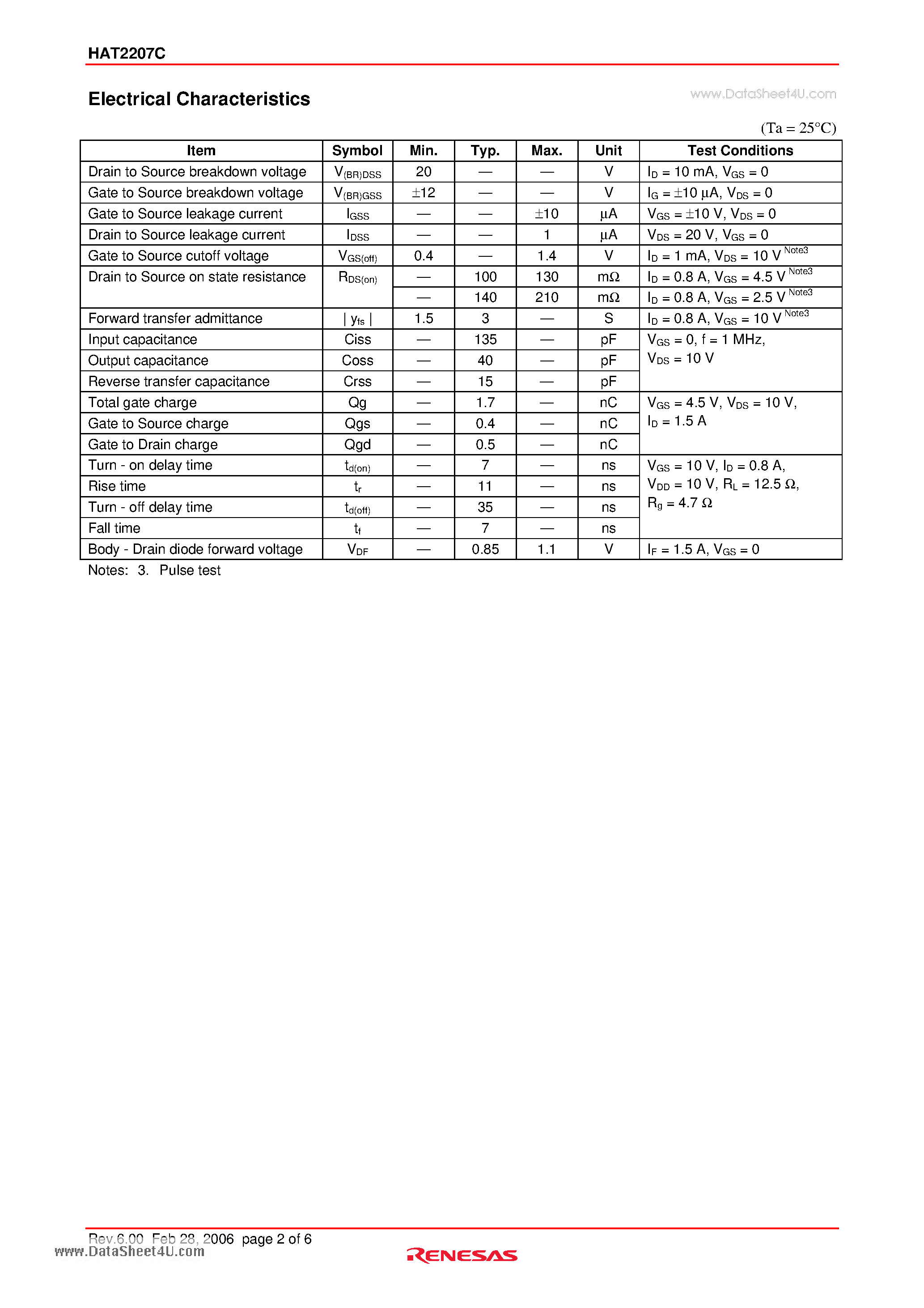 Datasheet HAT2207C - Silicon N Channel Power MOS FET Power Switching page 2