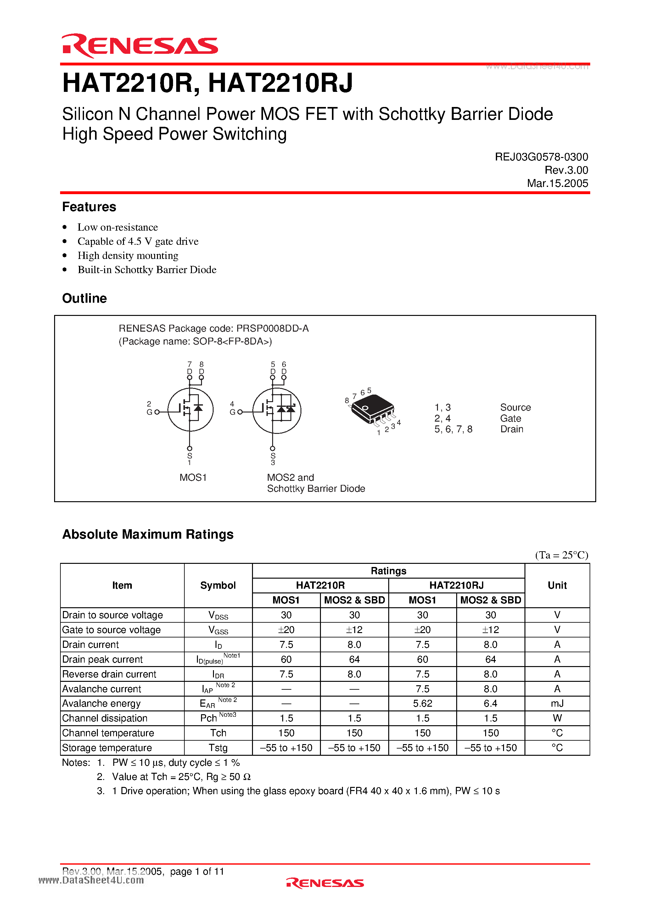 Datasheet HAT2210RJ - Silicon N Channel Power MOS FET page 1