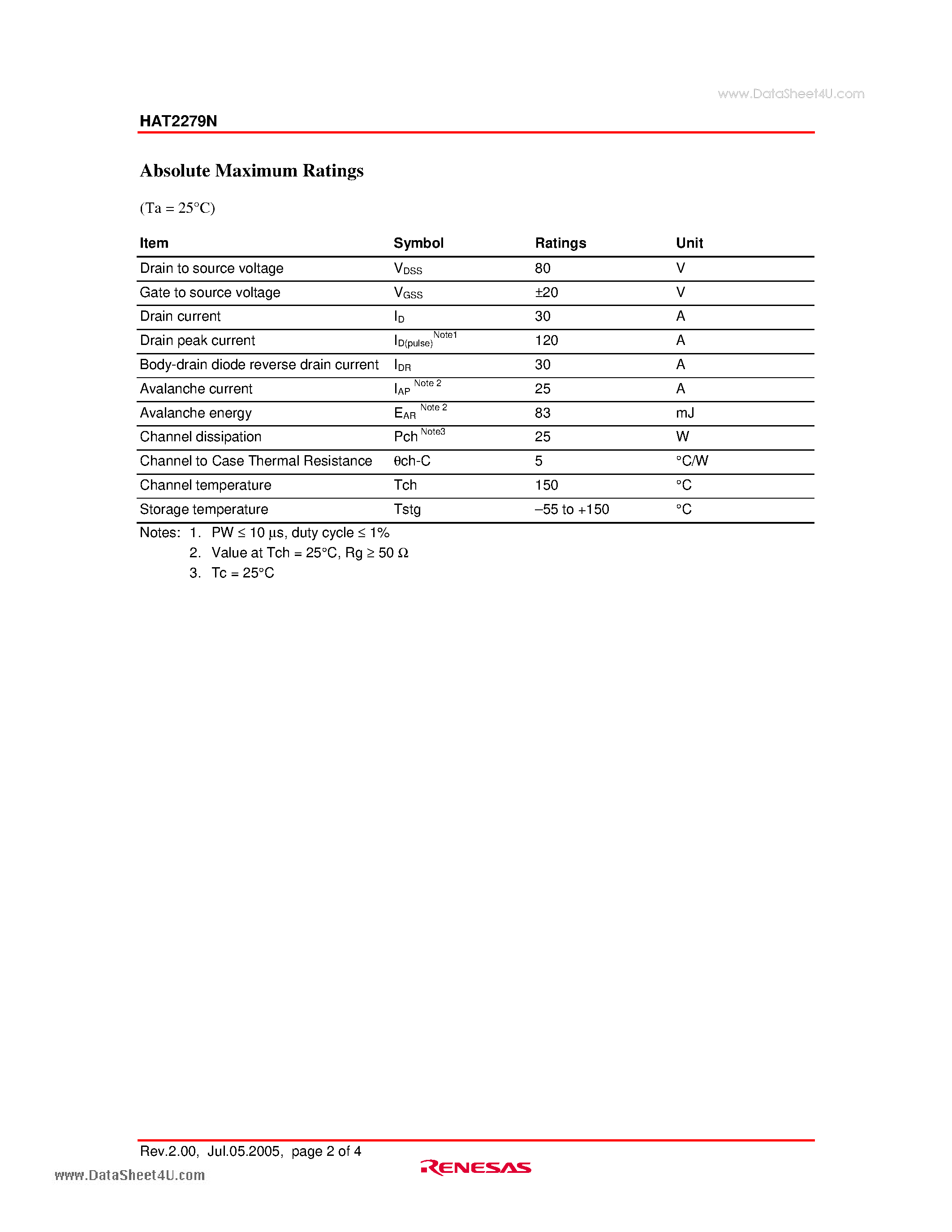 Datasheet HAT2279N page 2 Datasheet HAT2279N - Silicon N Channel Power MOS FET Power Switching page 2