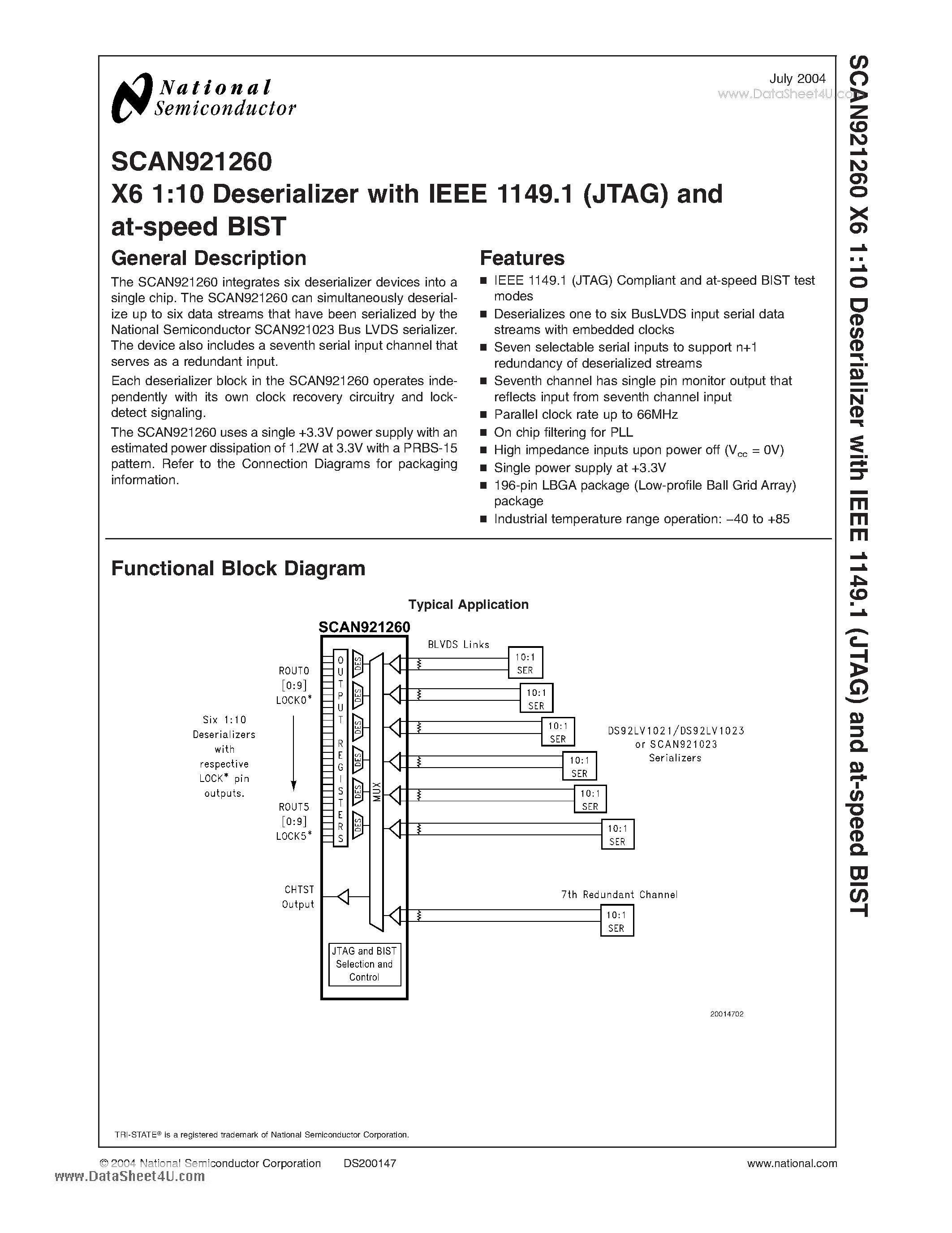 Datasheet SCAN921260 - X6 1:10 Deserializer page 1