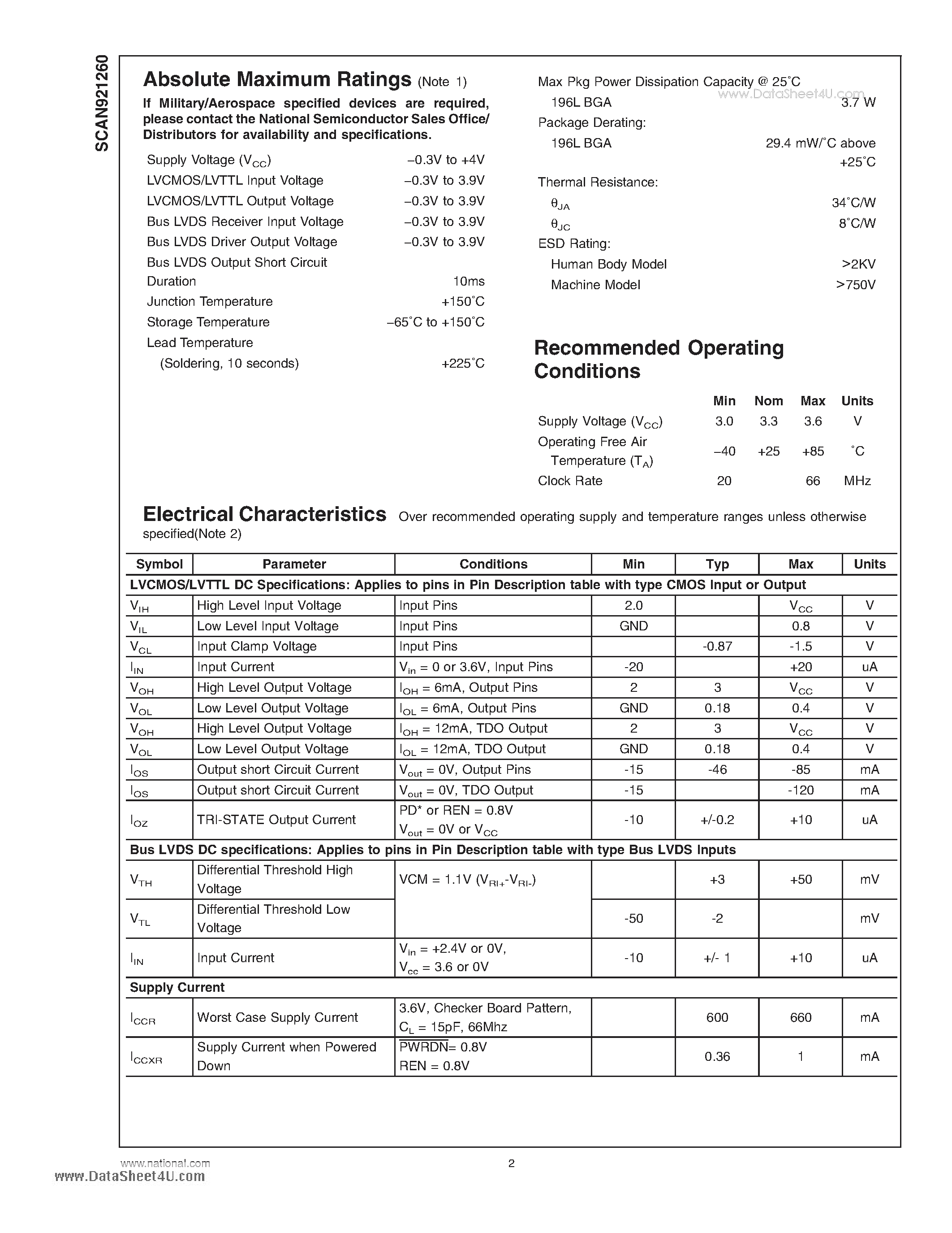 Datasheet SCAN921260 - X6 1:10 Deserializer page 2