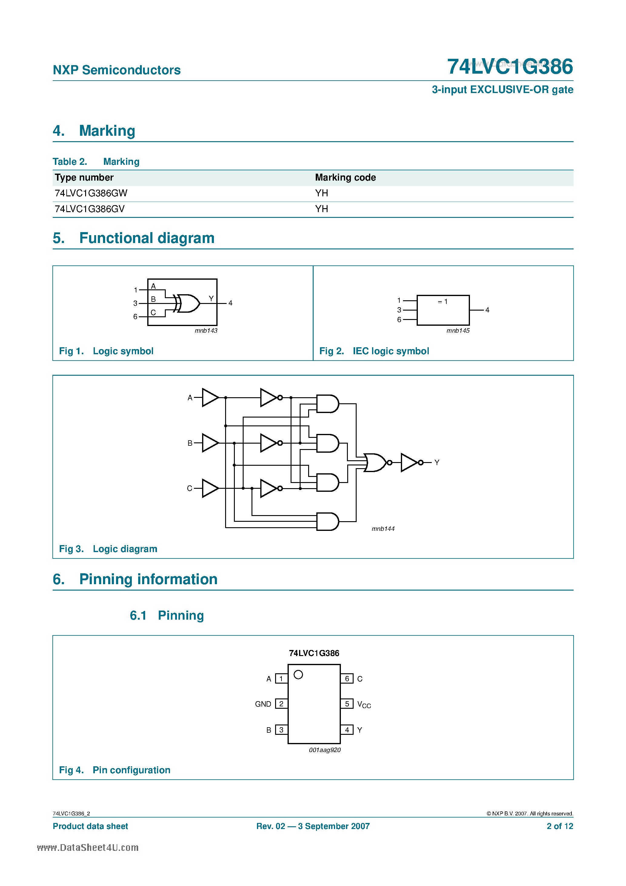 Datasheet 74LVC1G386 page 2 Datasheet 74LVC1G386 - 3-input EXCLUSIVE-OR gate page 2