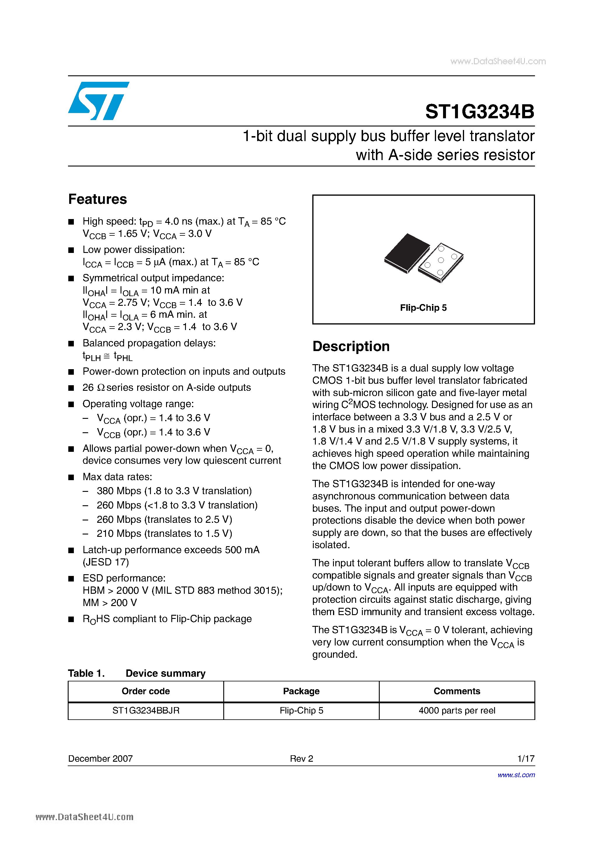Datasheet ST1G3234B - 1-bit dual supply bus buffer level translator page 1