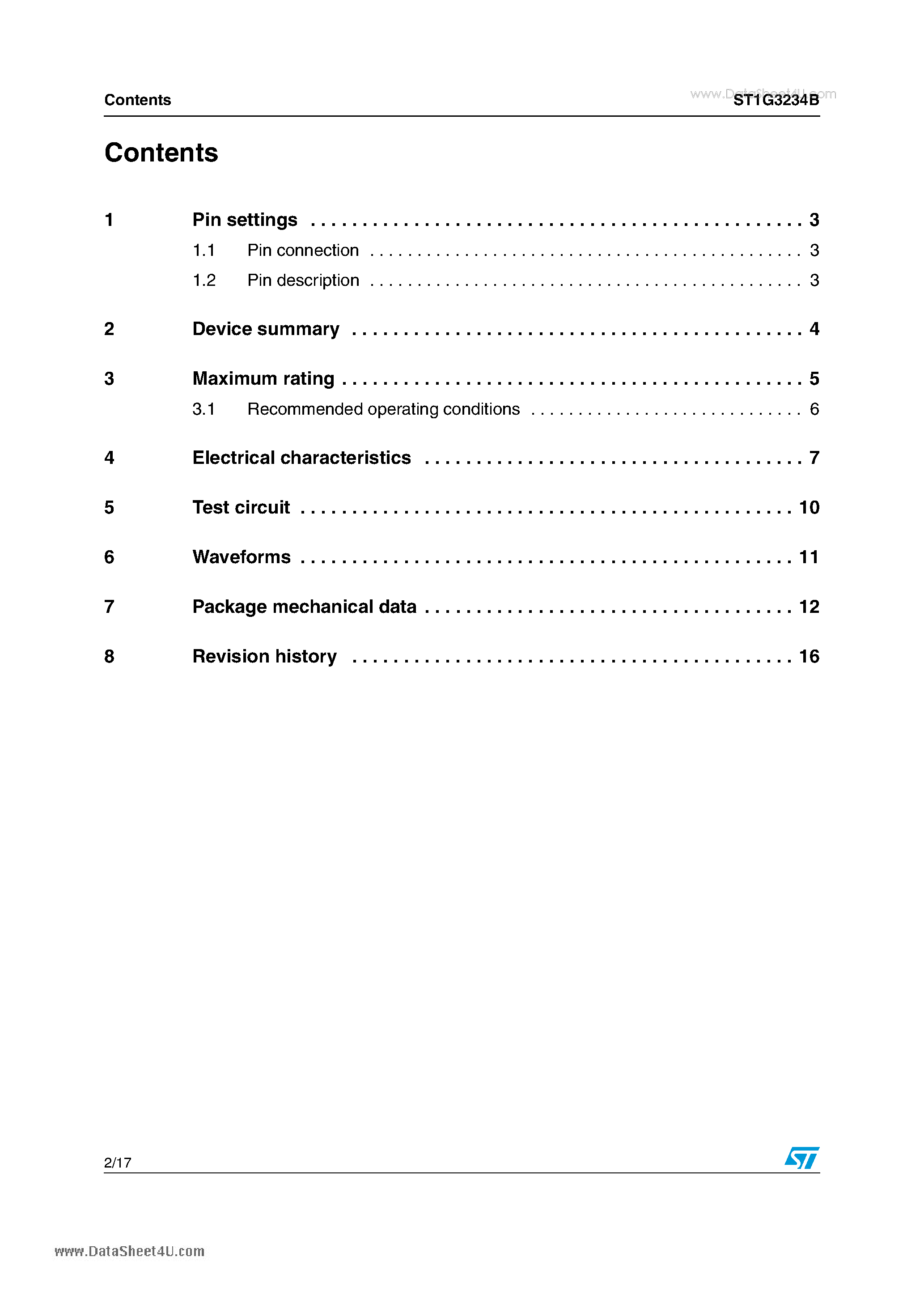Datasheet ST1G3234B page 2 Datasheet ST1G3234B - 1-bit dual supply bus buffer level translator page 2