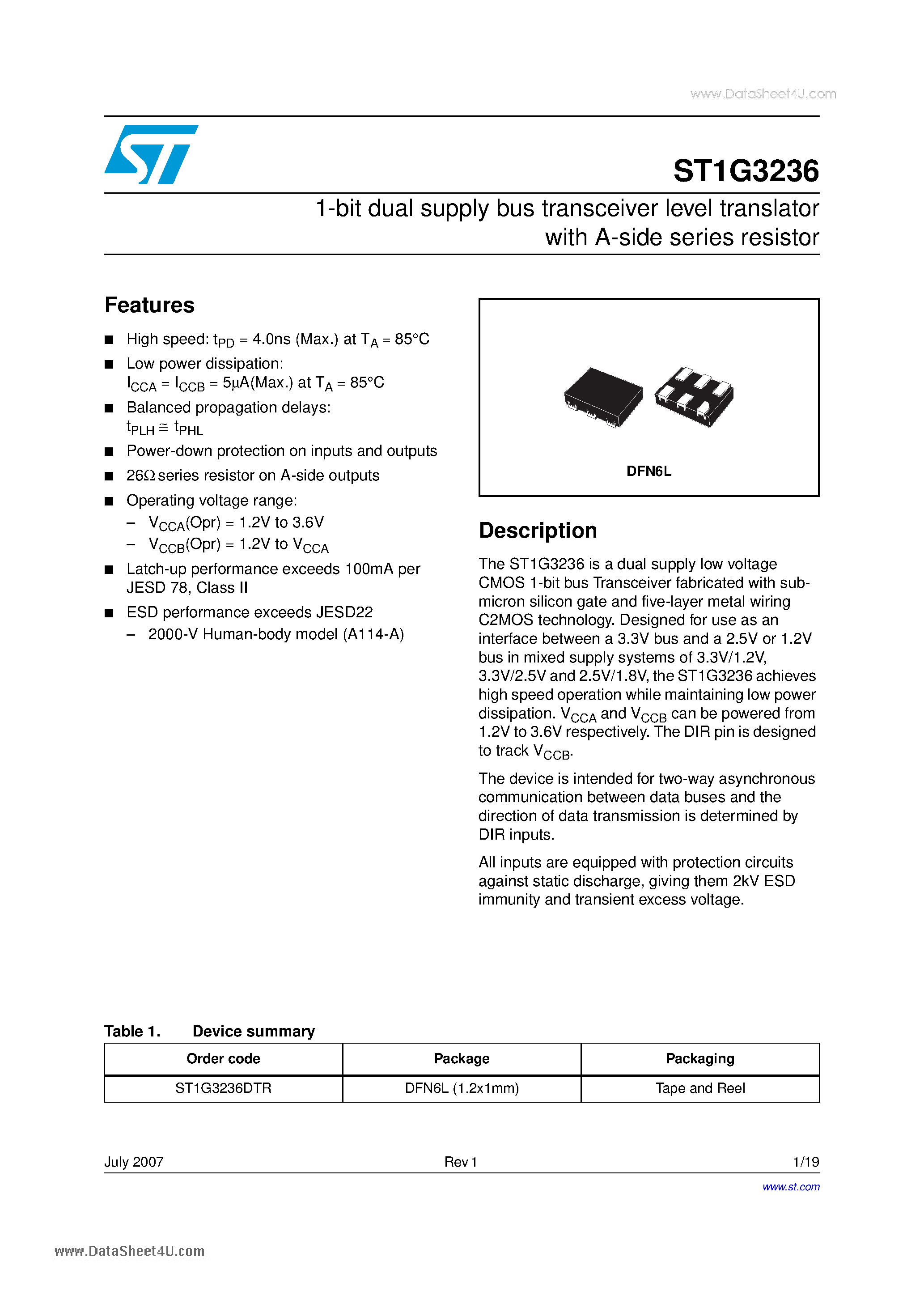 Datasheet ST1G3236 - 1-bit dual supply bus transceiver level translator page 1