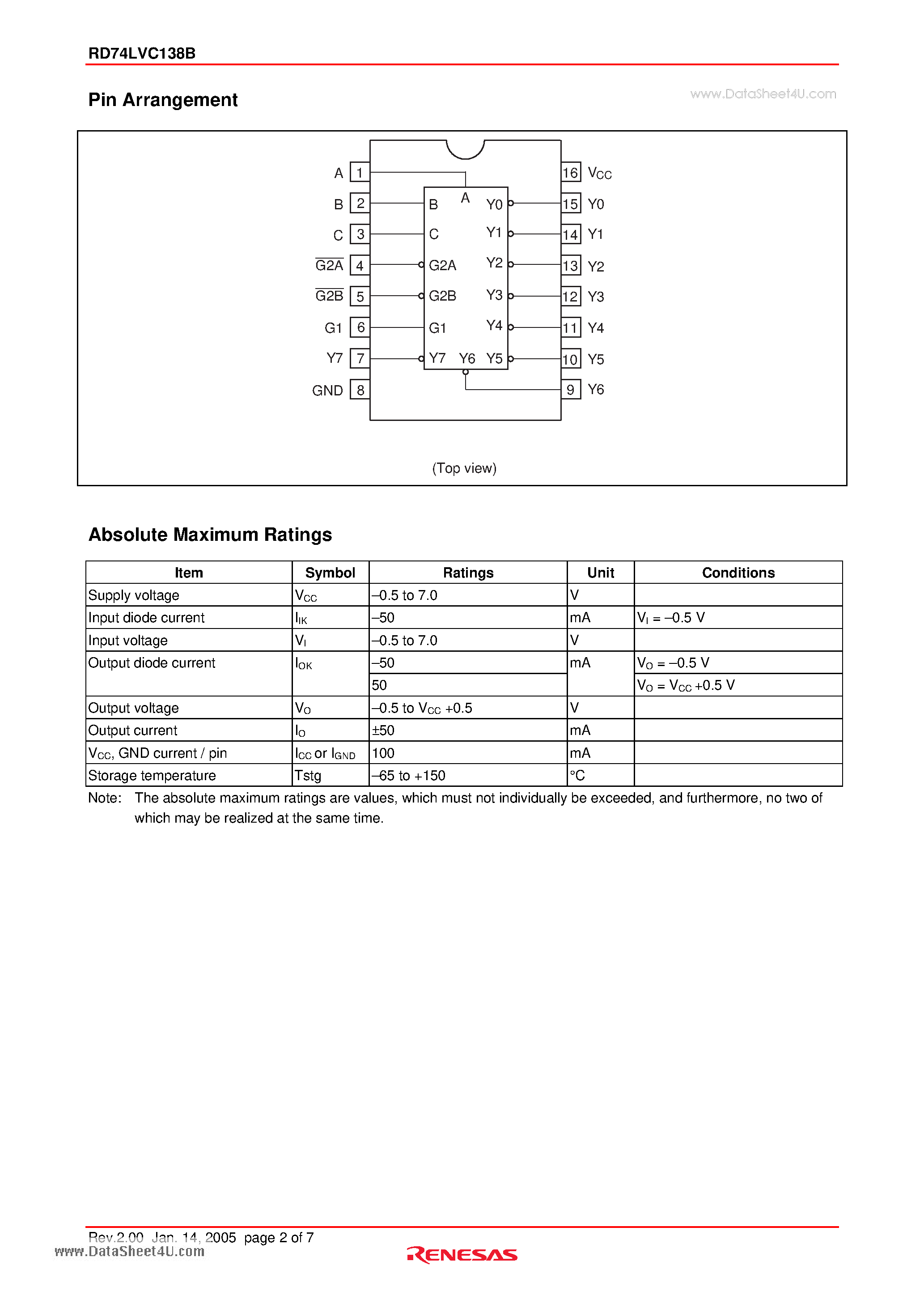 Datasheet RD74LVC138B - 3-to-8-line Decoder / Demultiplexer page 2