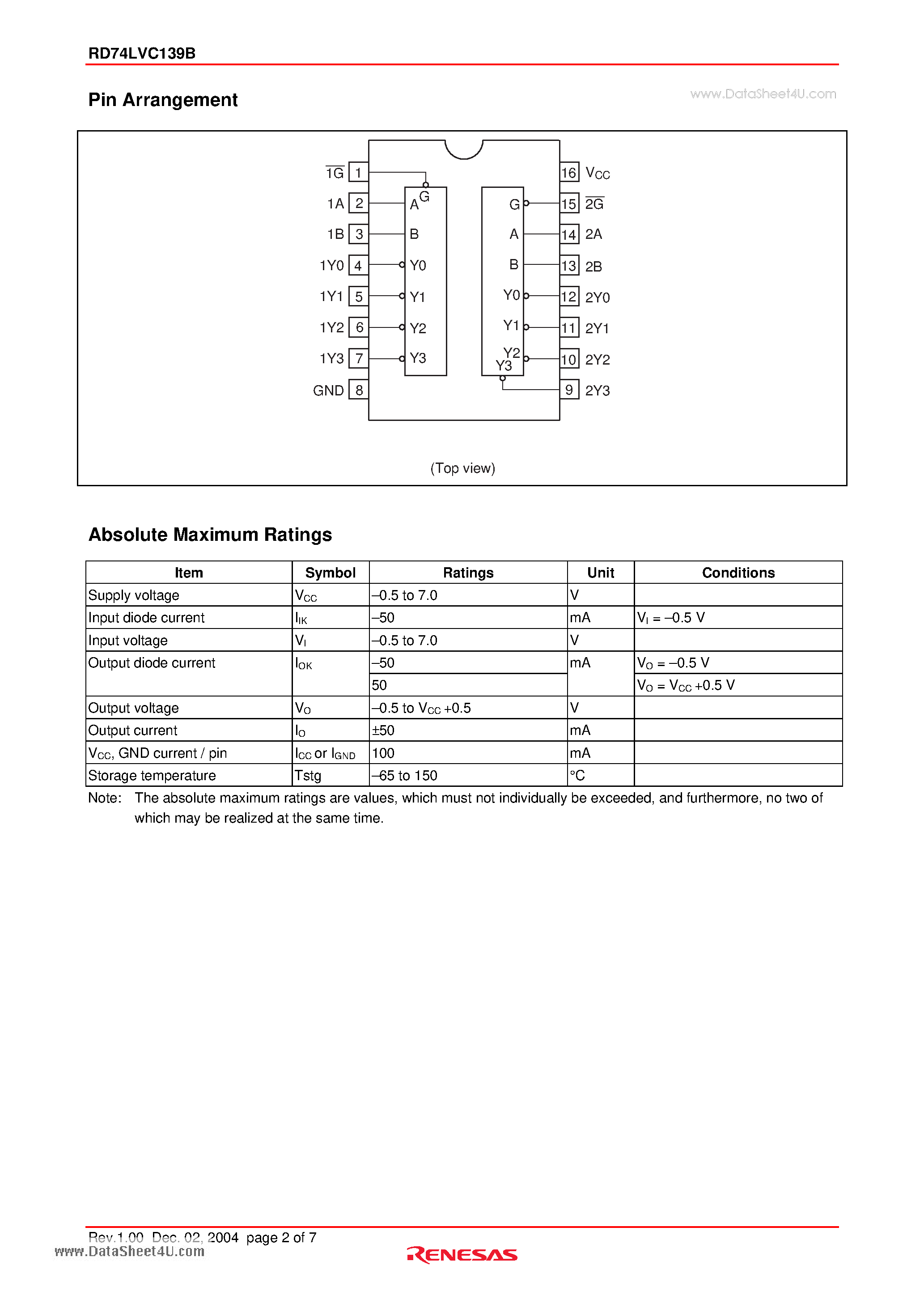 Datasheet RD74LVC139B - Dual 2-to-4-line Decoders / Demultiplexers page 2