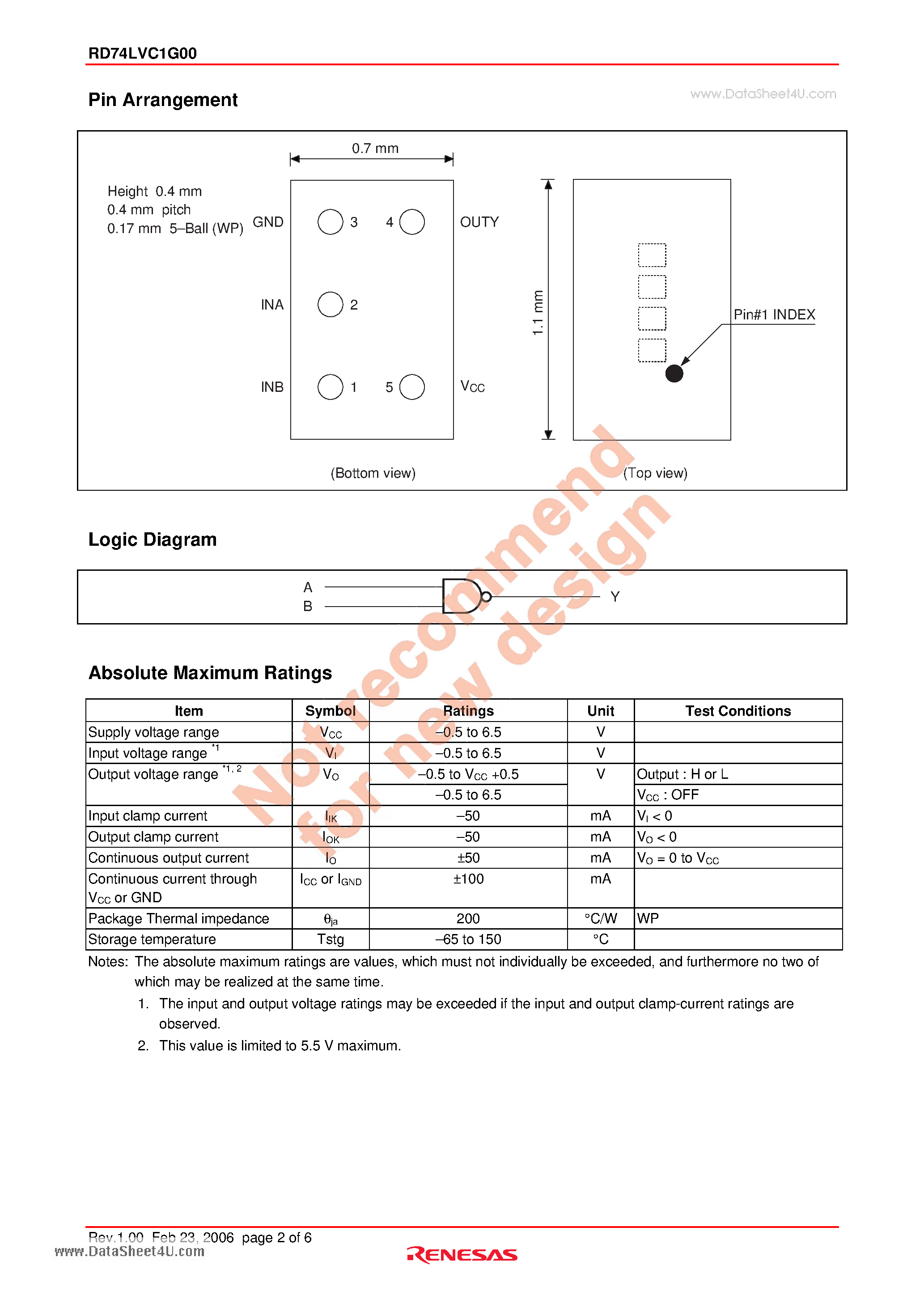 Datasheet RD74LVC1G00 - 2-input NAND Gate page 2