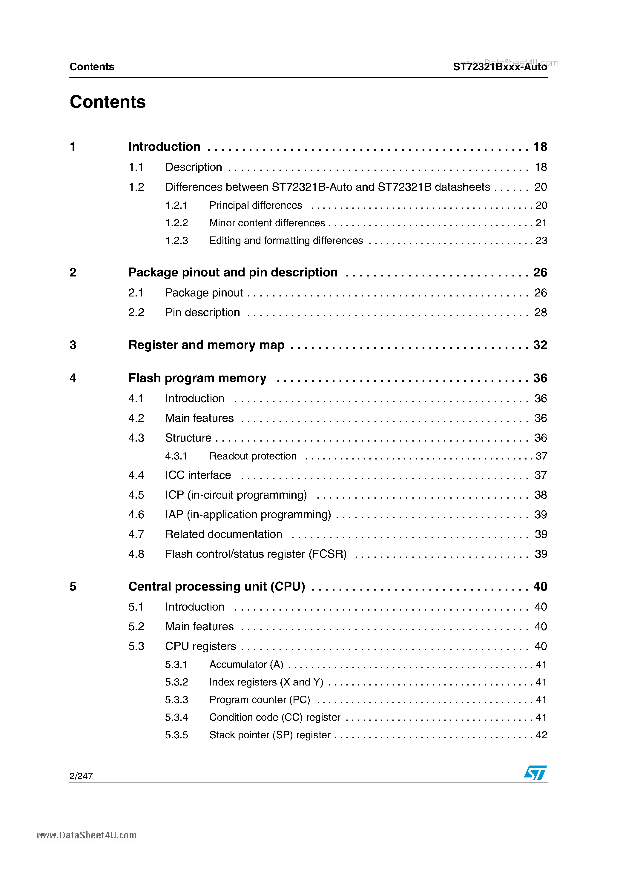Datasheet ST72321BXXX-AUTO page 2 Datasheet ST72321BXXX-AUTO - 8-bit MCU page 2