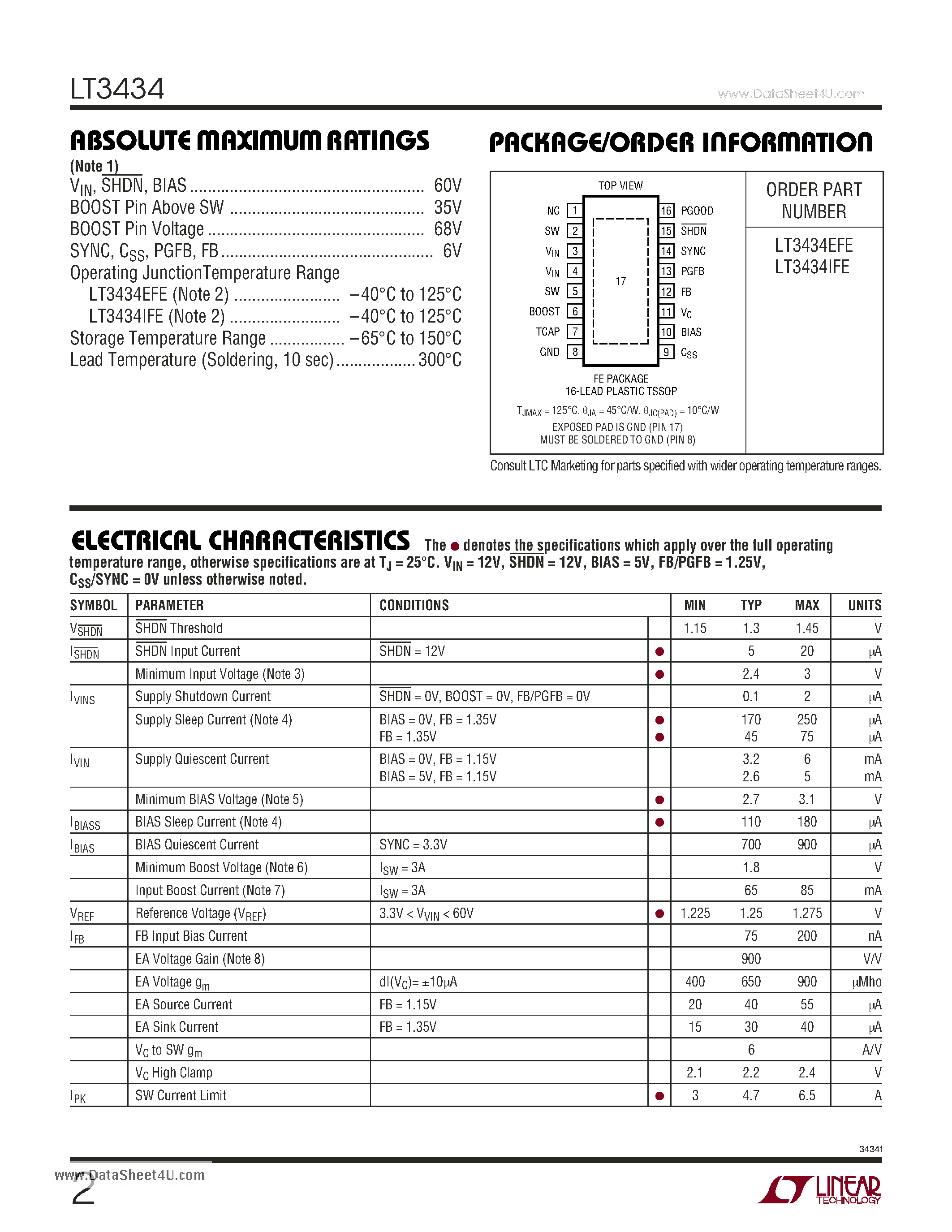 Datasheet LT3434 - High Voltage 3A & 200kHz Step-Down Switching Regulator page 2