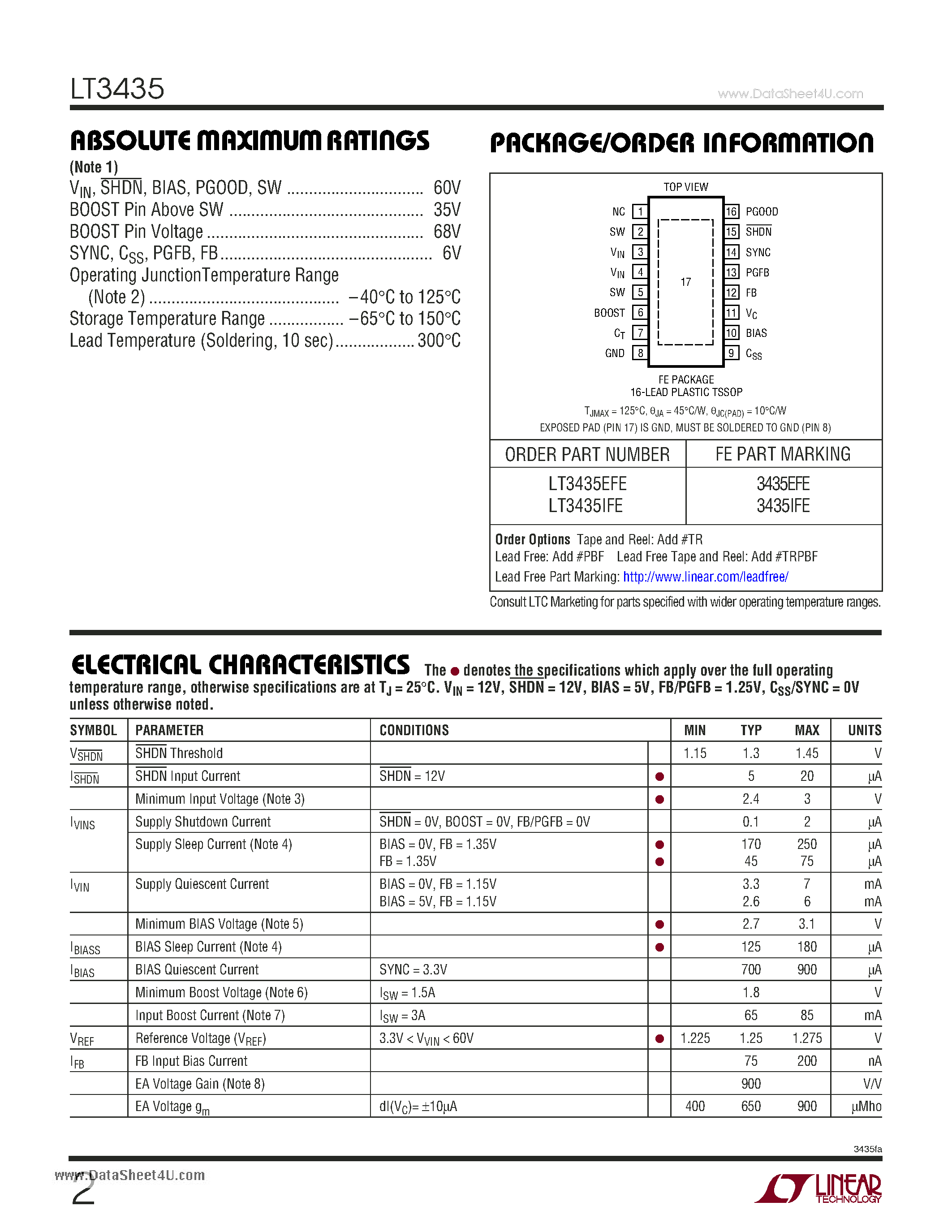 Datasheet LT3435 - High Voltage 3A & 500kHz Step-Down Switching Regulator page 2