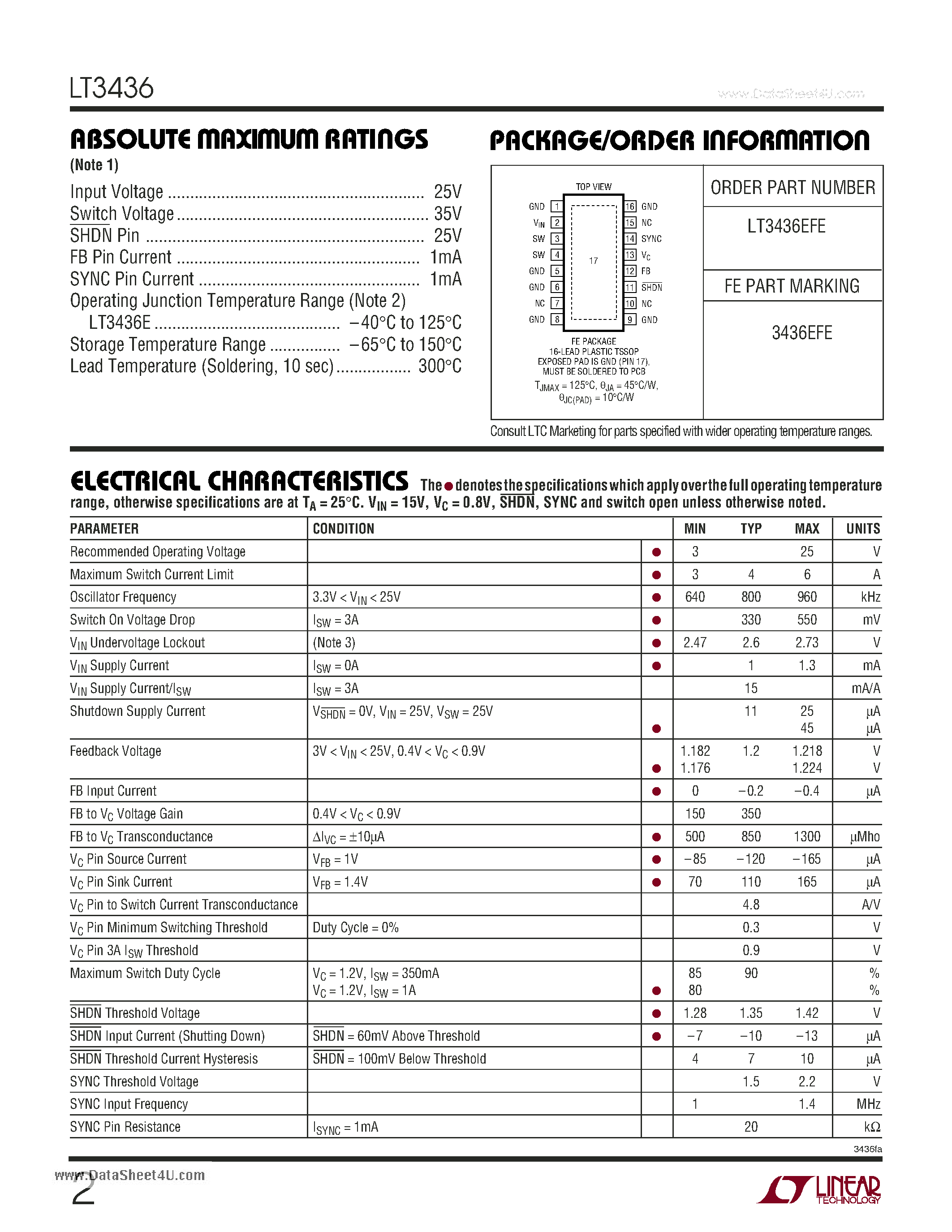 Datasheet LT3436 - 3A & 800kHz Step-Up Switching Regulator page 2