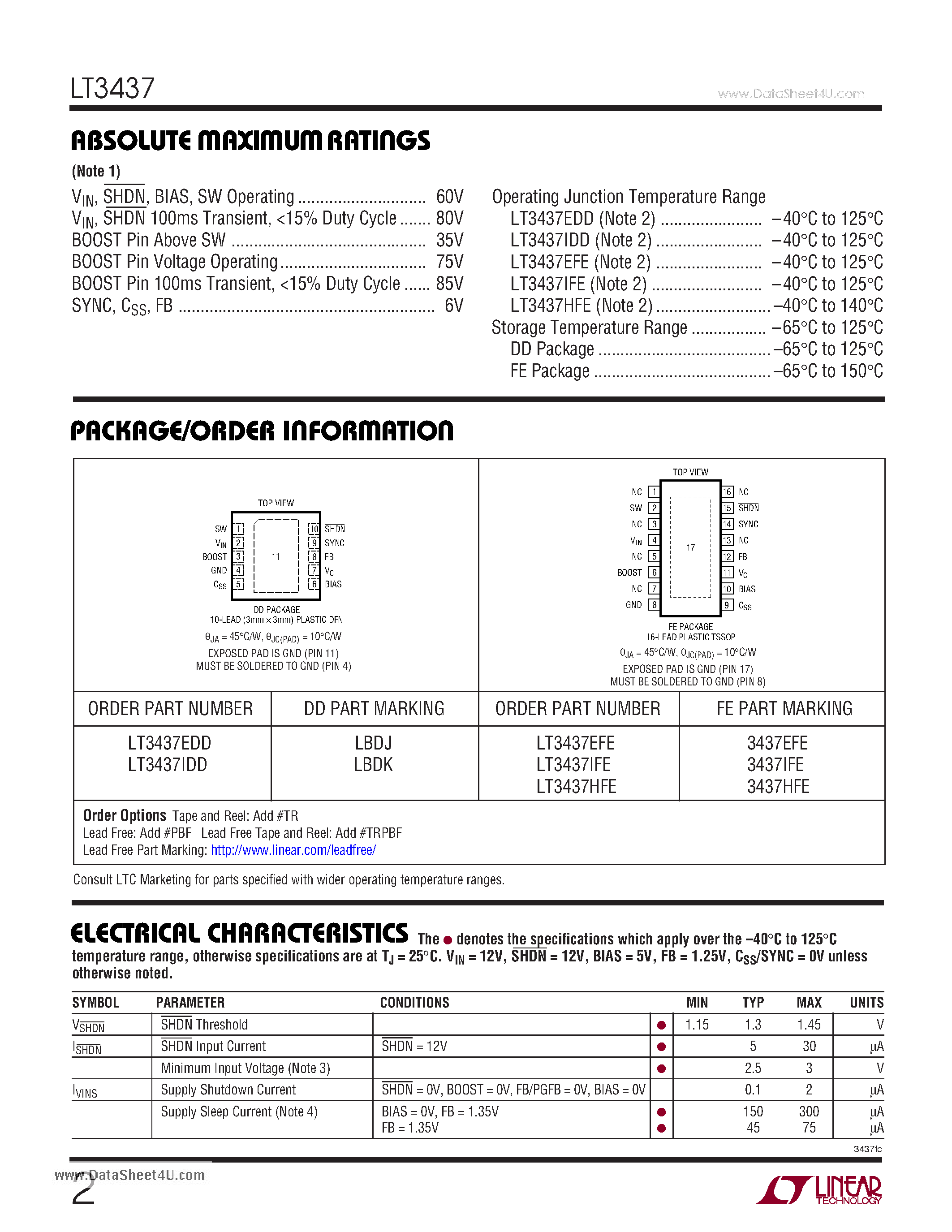 Datasheet LT3437 - High Voltage 500mA and 200kHz Step-Down Switching Regulator page 2