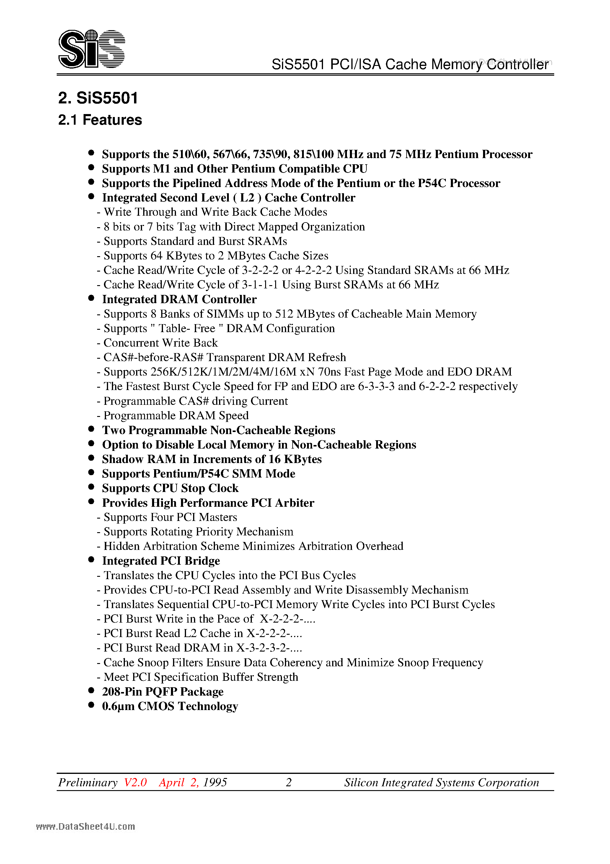 Datasheet SIS5501 - (SIS5501 - SIS5503) PCI System I/O page 2