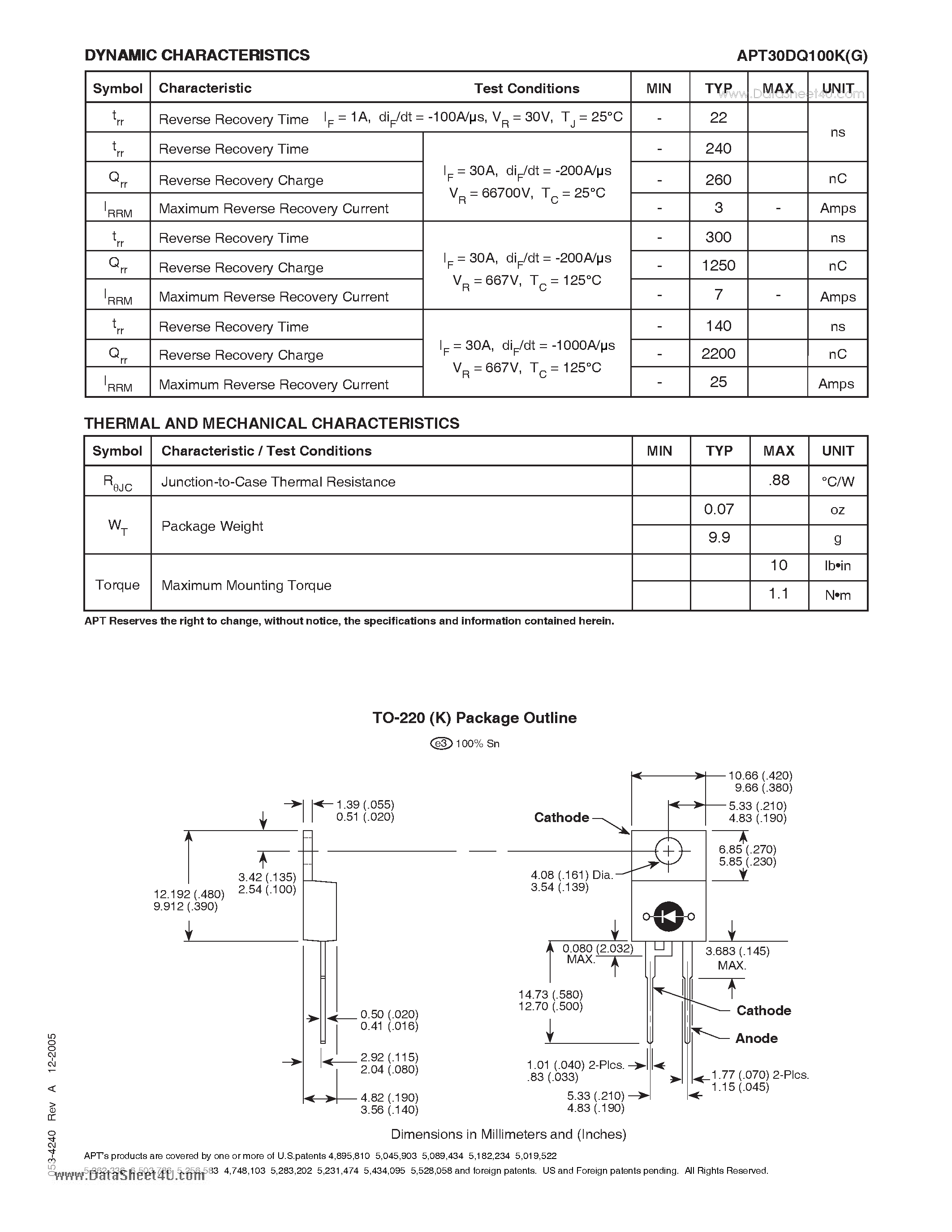 Datasheet APT30DQ100K - ULTRAFAST SOFT RECOVERY RECTIFIER DIODE page 2