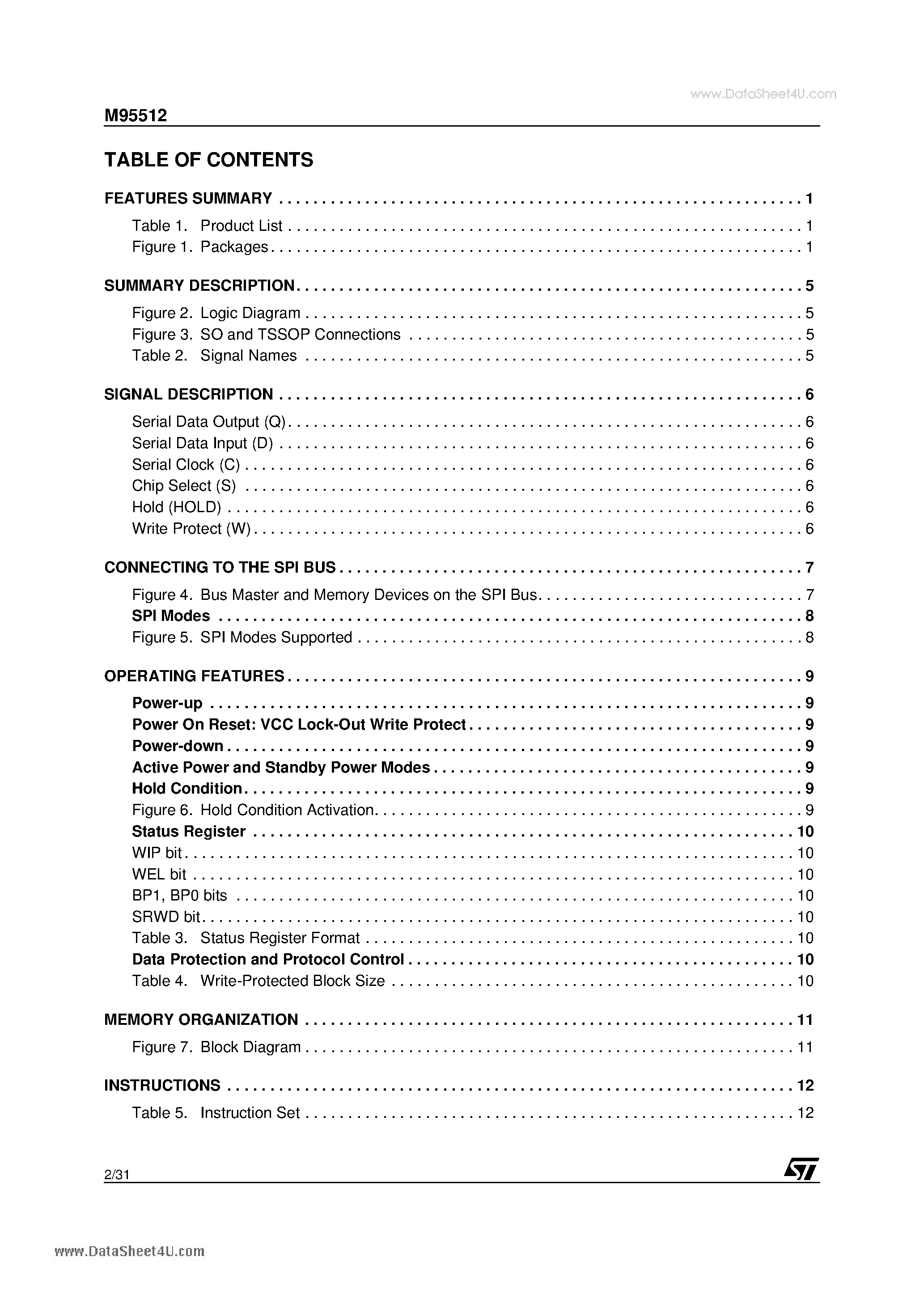 Datasheet M95512 page 2 Datasheet M95512 - 512Kbit Serial SPI Bus EEPROM page 2