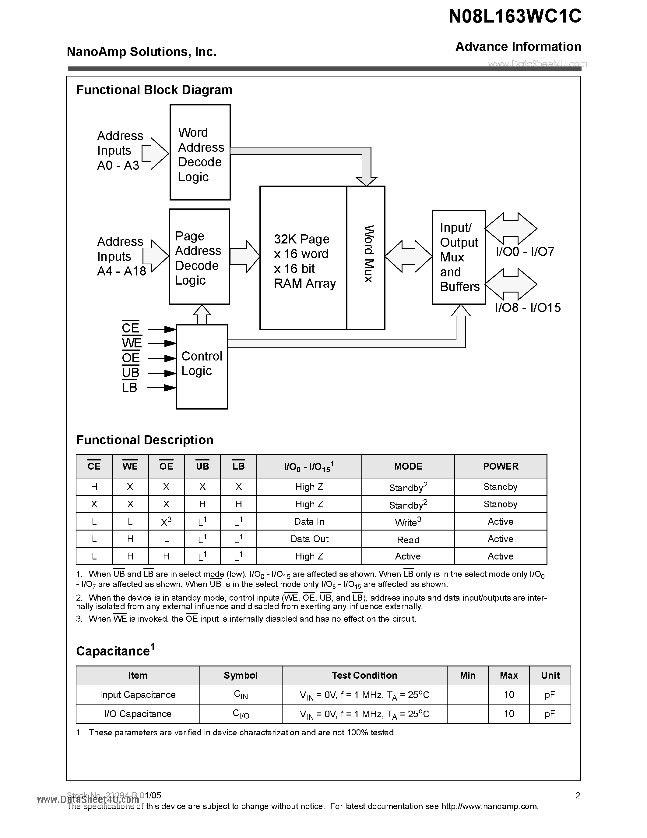 Даташит на микросхему N08L163WC1C страница 2 Даташит N08L163WC1C - 8Mb Ultra-Low Power Asynchronous CMOS SRAM 512K x 16 bit страница 2