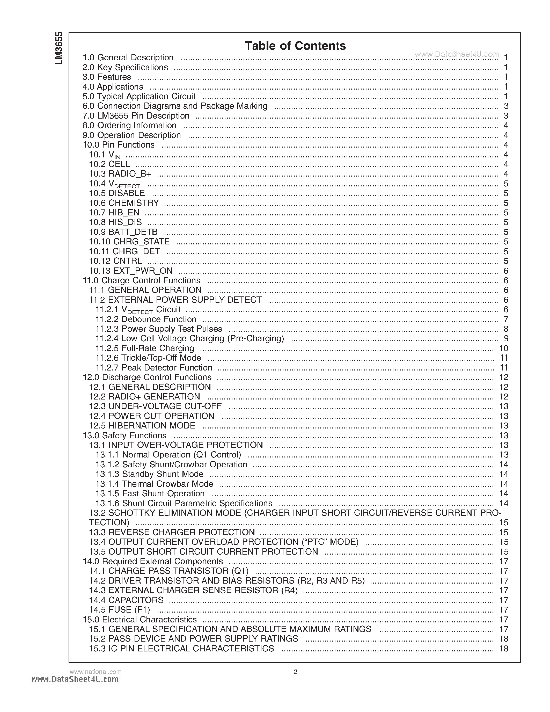 Datasheet LM3655 - Charge Control and Protection IC for embedded single page 2
