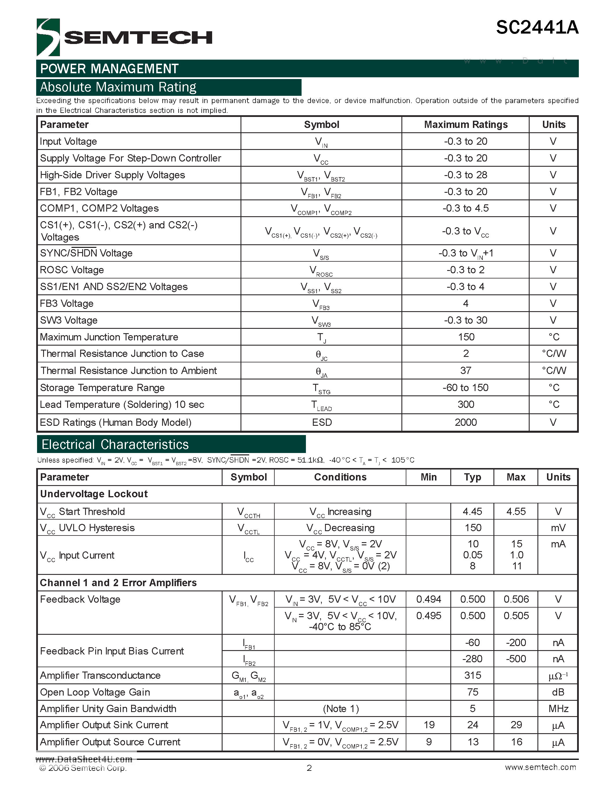 Даташит SC2441A - 1.8V to 20V Input 2-Phase Synchronous Step-down Controllers with Step-up Converter страница 2