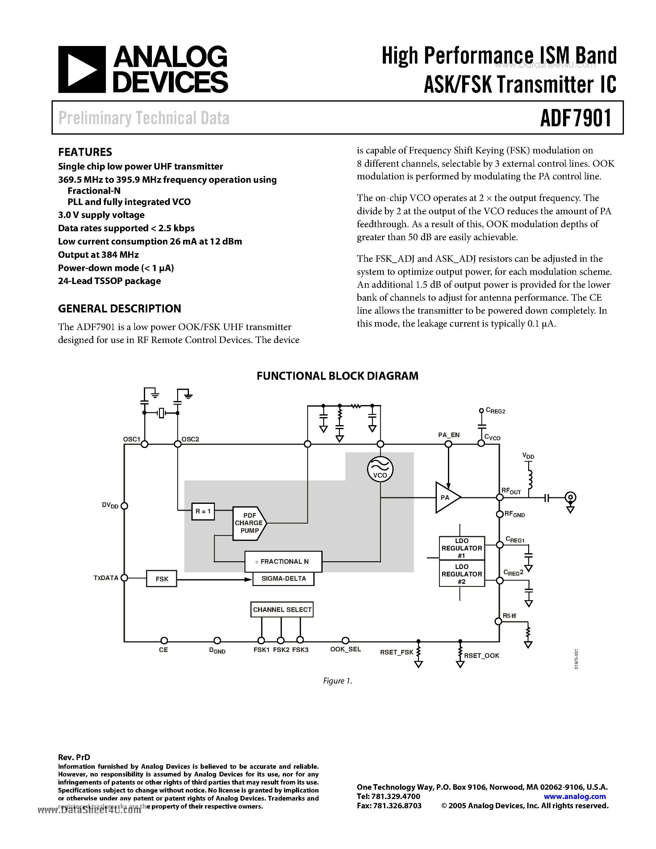 Datasheet ADF7901 - High Performance ISM Band ASK/FSK Transmitter IC page 1