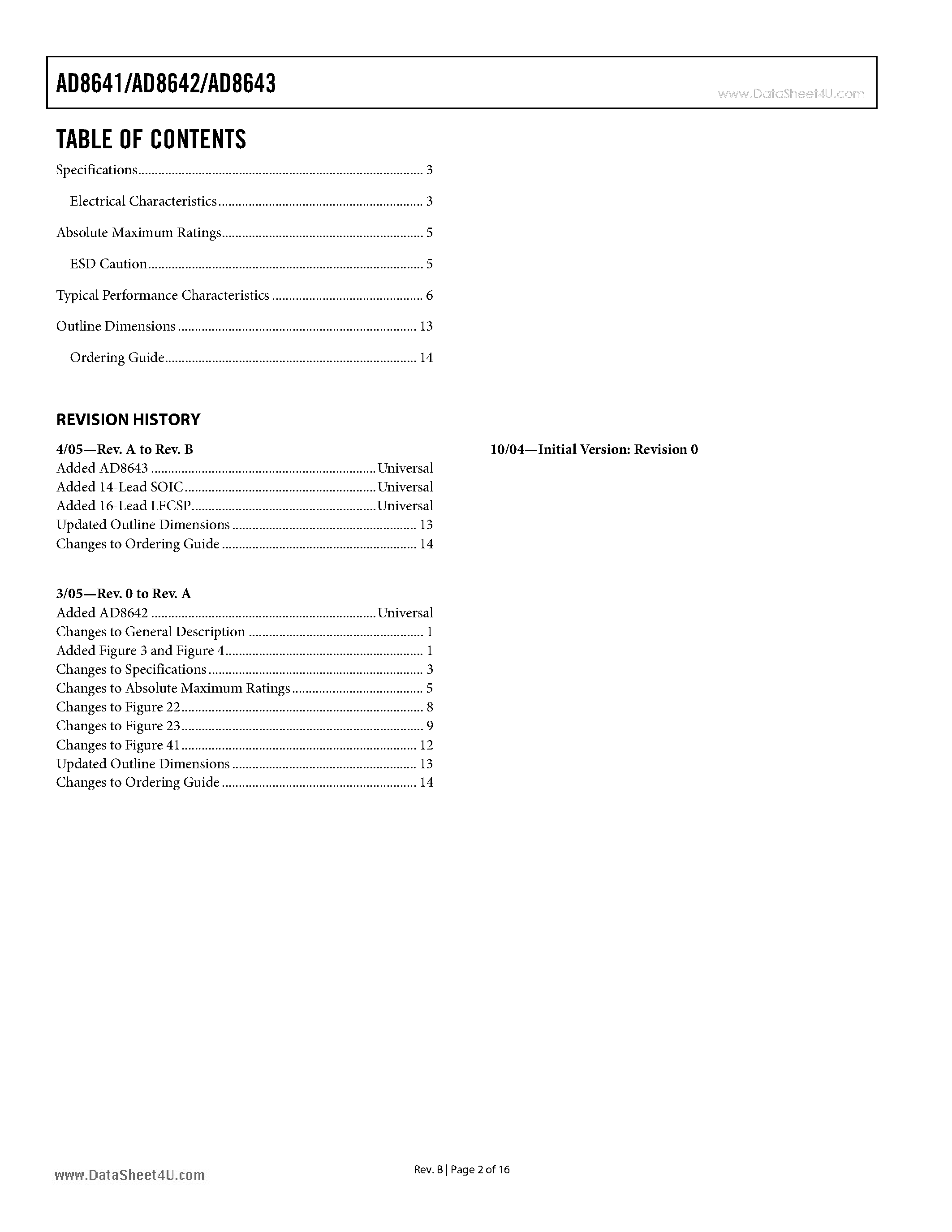 Datasheet AD8641 - Low Power Rail-to-Rail Output Precision JFET Amplifier page 2