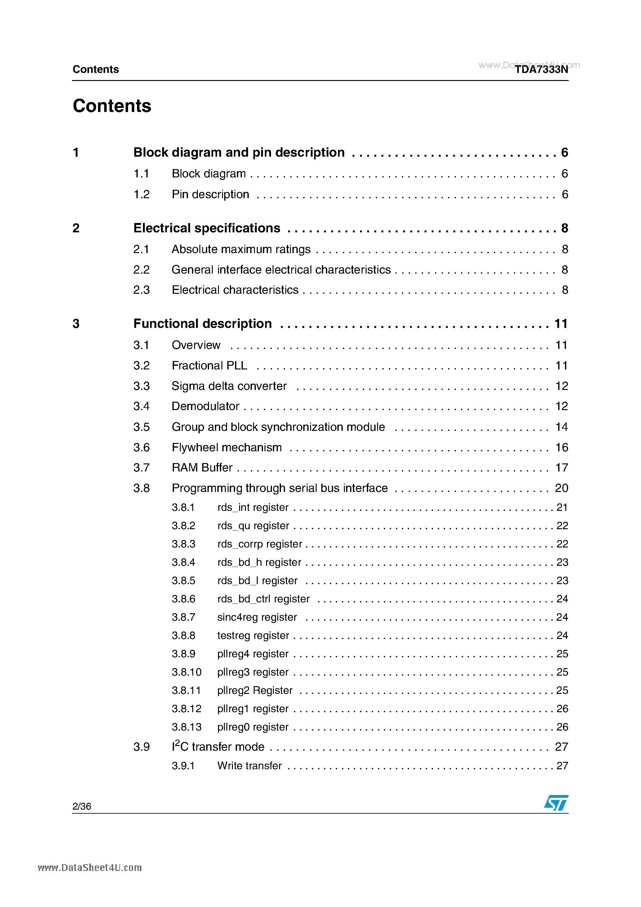 Datasheet TDA7333N - RDS/RBDS processor page 2