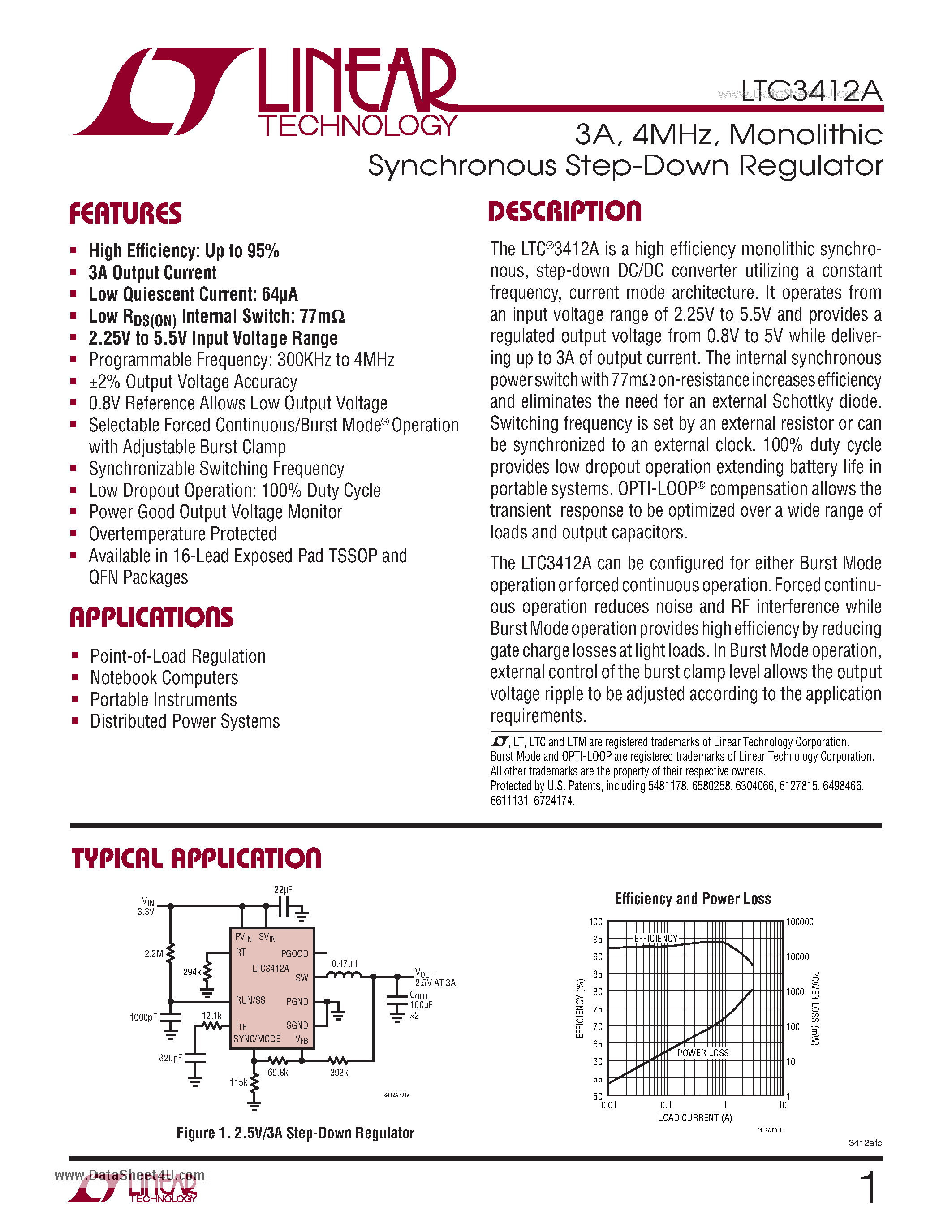 Datasheet LTC3412A - 3A/ 4MHz/ Monolithic Synchronous Step-Down Regulator page 1