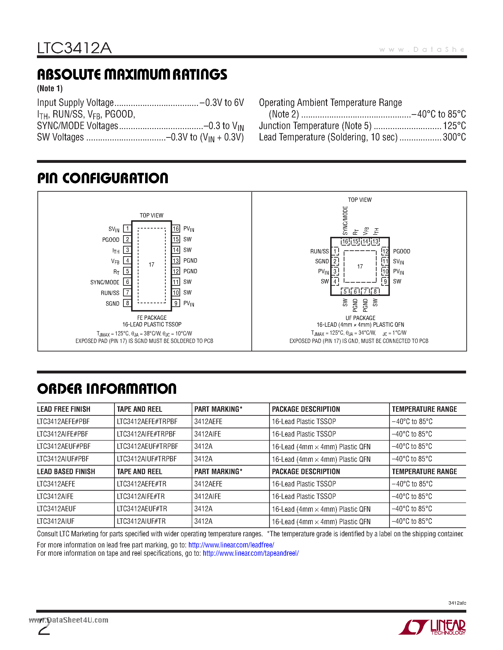 Datasheet LTC3412A - 3A/ 4MHz/ Monolithic Synchronous Step-Down Regulator page 2