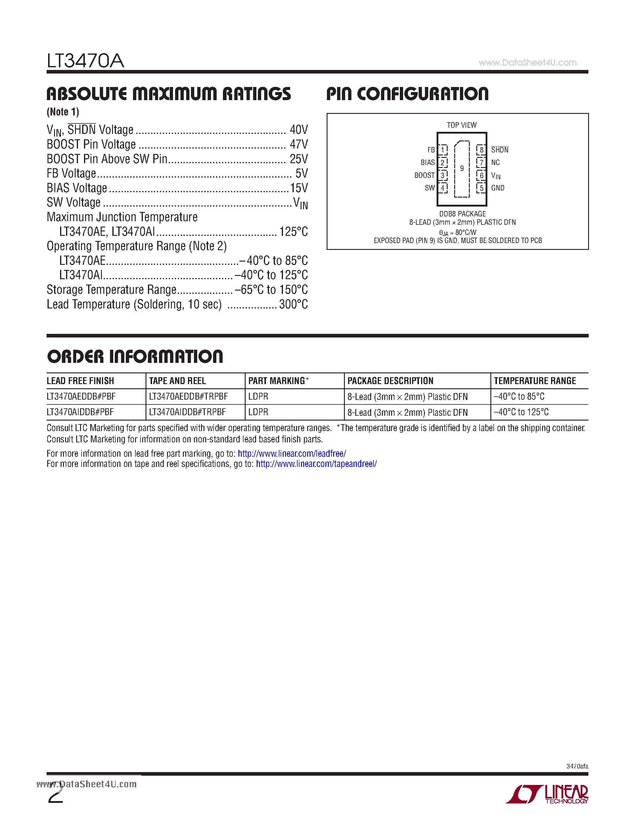 Даташит LT3470A - Micropower Buck Regulator with Integrated Boost and Catch Diodes страница 2