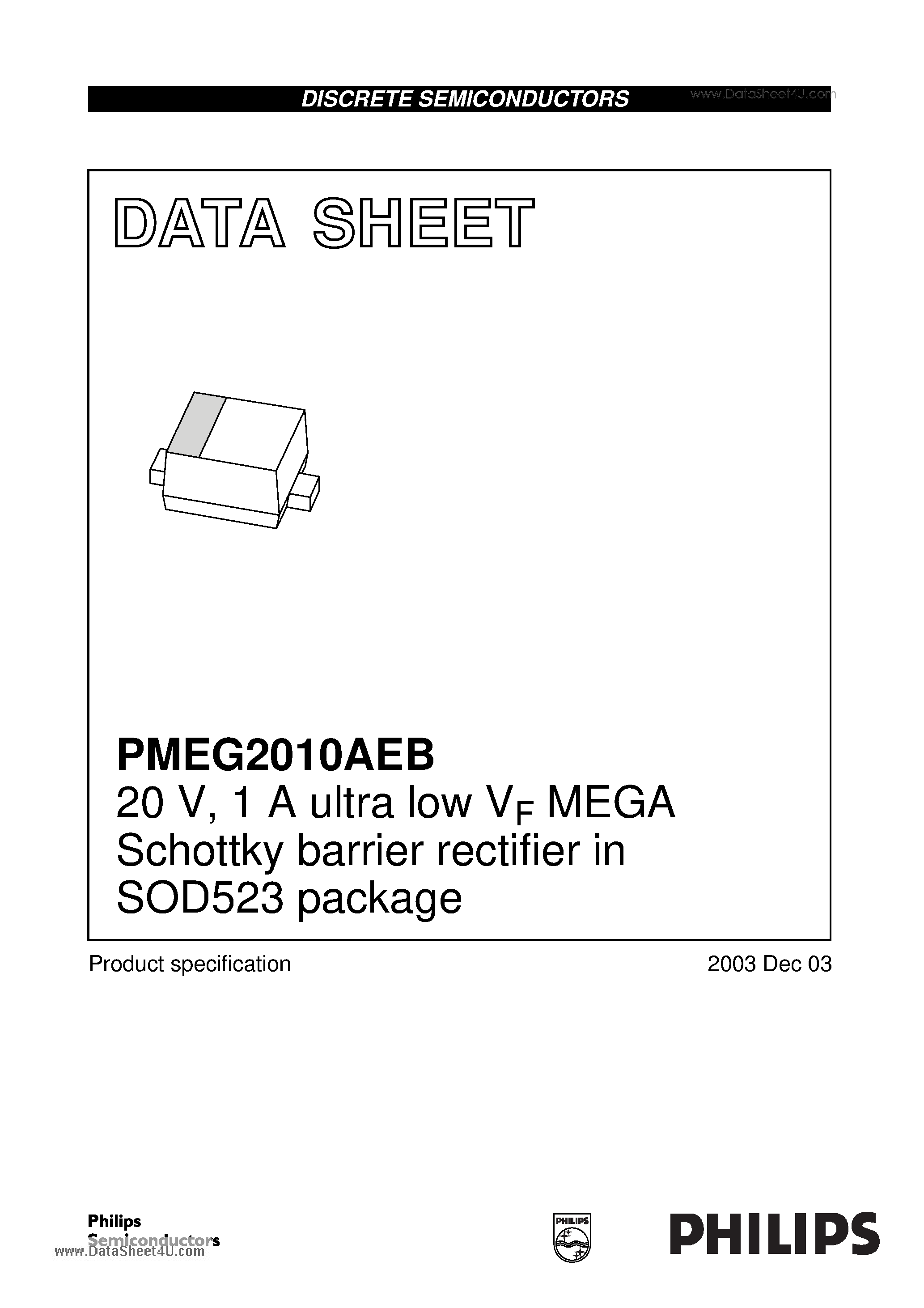 Даташит PMEG2010AEB - 20 V/ 1 A ultra low VF MEGA Schottky barrier rectifier in SOD523 package страница 1