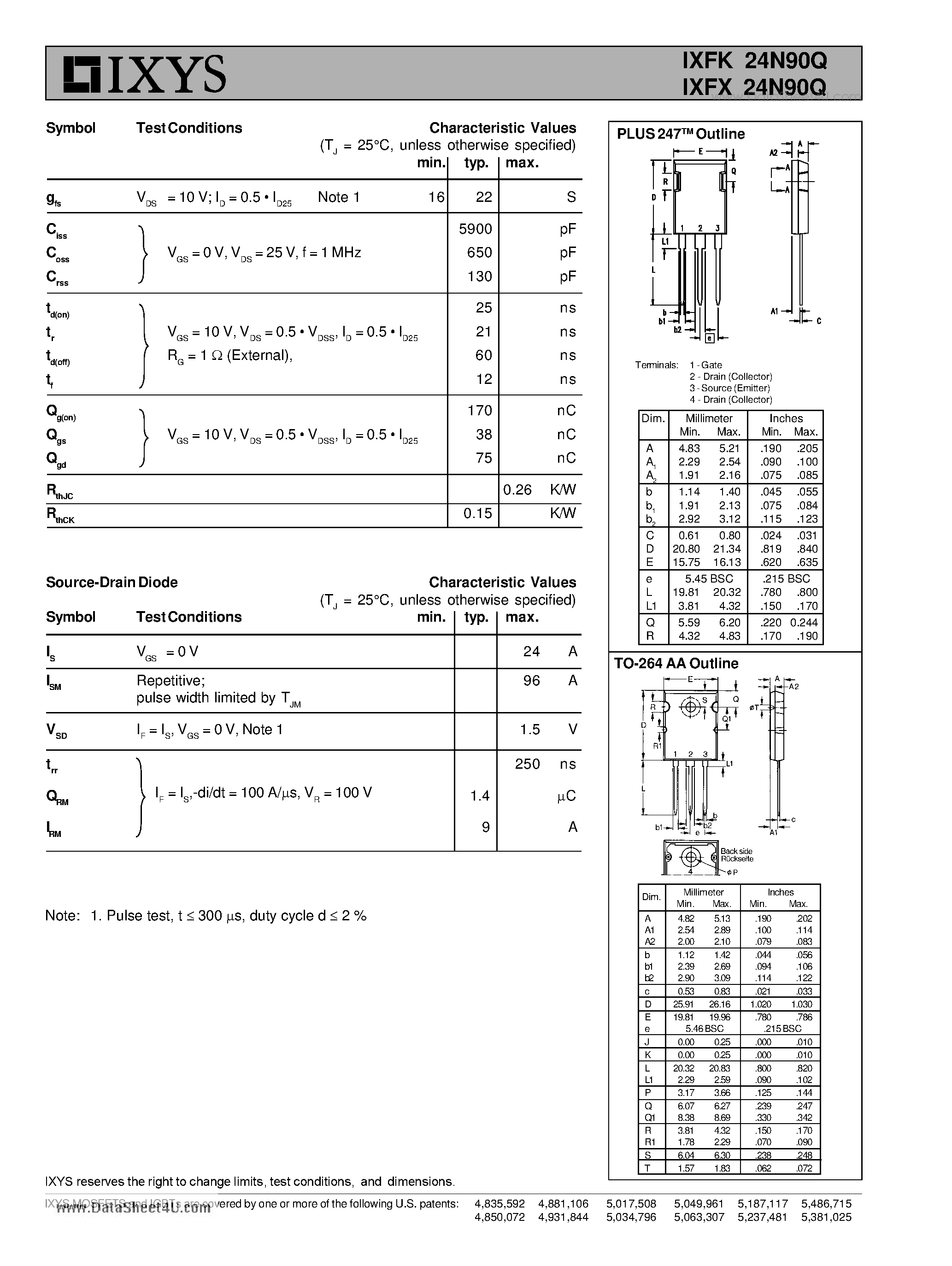Даташит IXFK24N90Q - HiPerFET Power MOSFETs Q-Class страница 2