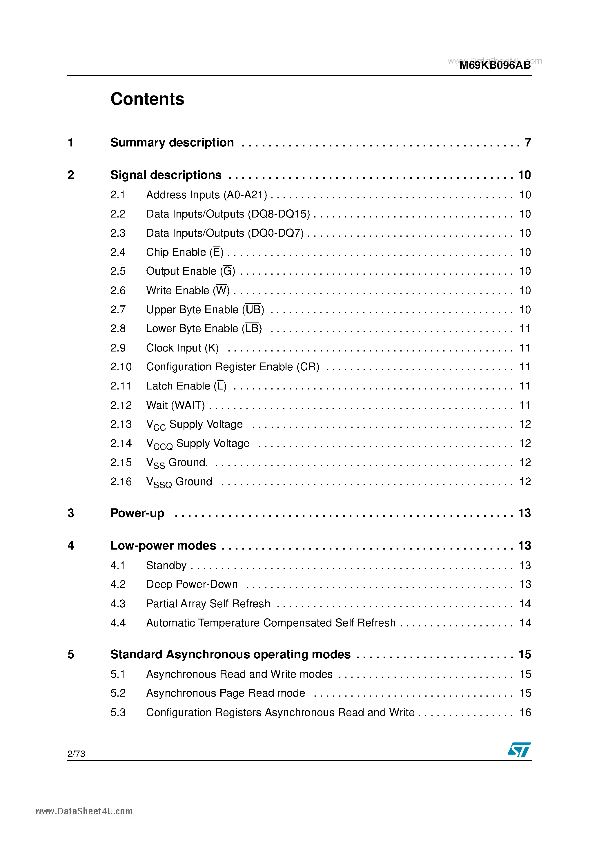 Datasheet M69KB096AB - 64 Mbit (4Mb x 16)/ 104MHz Clock Rate 1.8V Supply - Bare Die Burst PSRAM page 2
