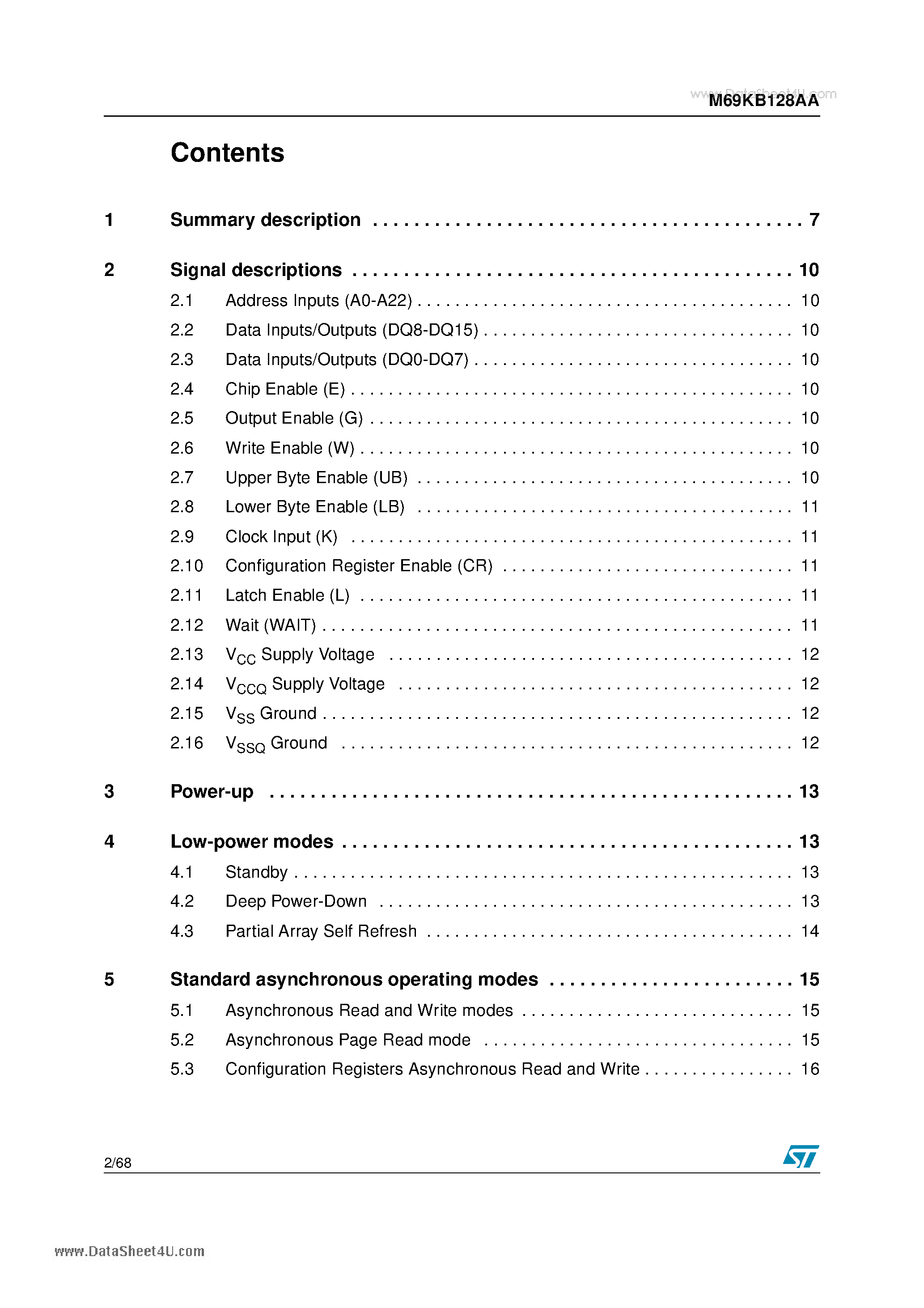 Datasheet M69KB128AA - 128 Mbit (8Mb x16) 1.8V Supply Burst PSRAM page 2
