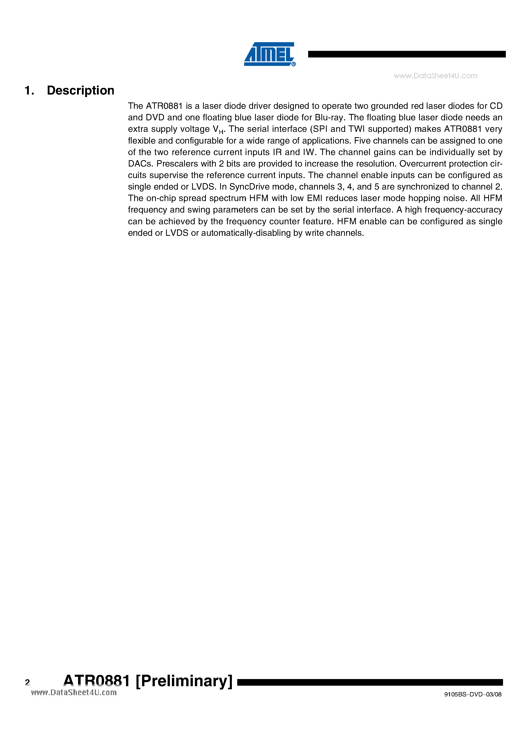 Datasheet ATR0881 - 3-output Laser Driver with 5 Channels and Serial Interface page 2
