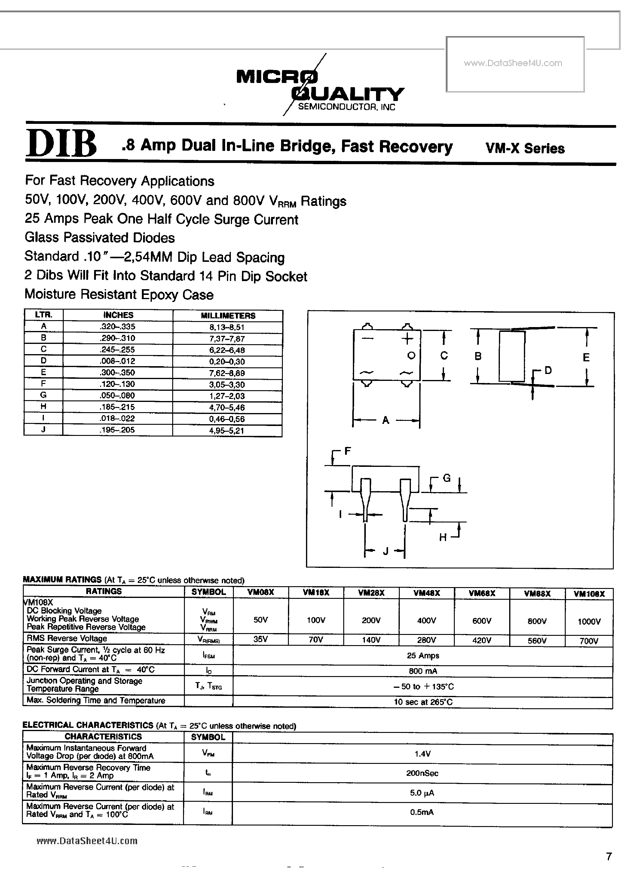 Datasheet VM48X page 1 Datasheet VM48X - 0.8 Amp Dual In Line Bridge page 1