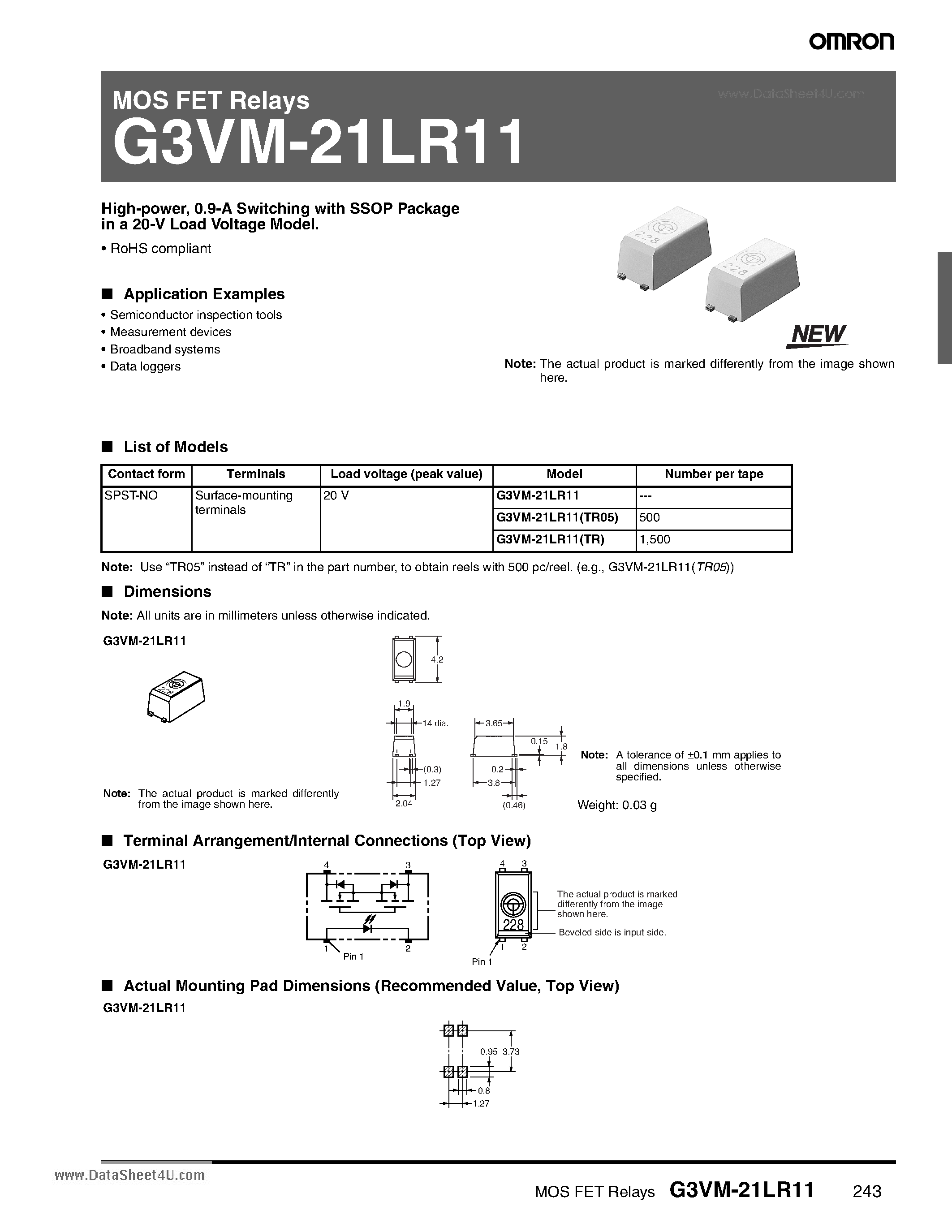 Datasheet G3VM-21LR11 page 1 Datasheet G3VM-21LR11 - MOS FET Relays page 1