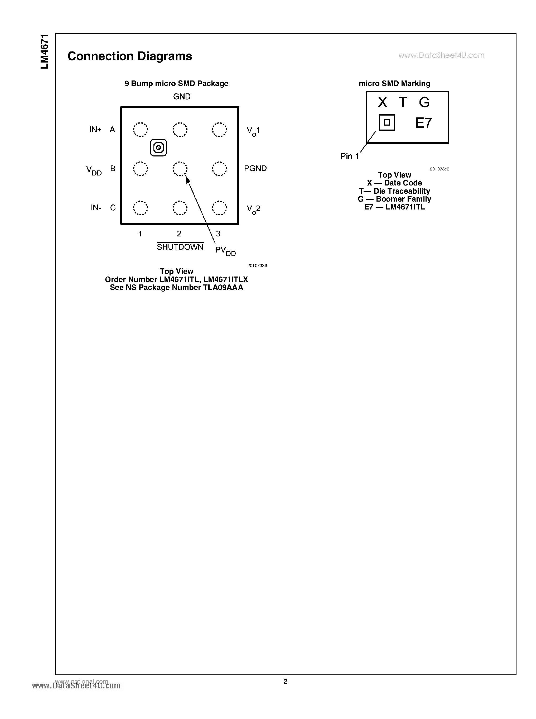 Datasheet LM4671 page 2 Datasheet LM4671 - Filterless High Efficiency 2.5W Switching Audio Amplifier page 2