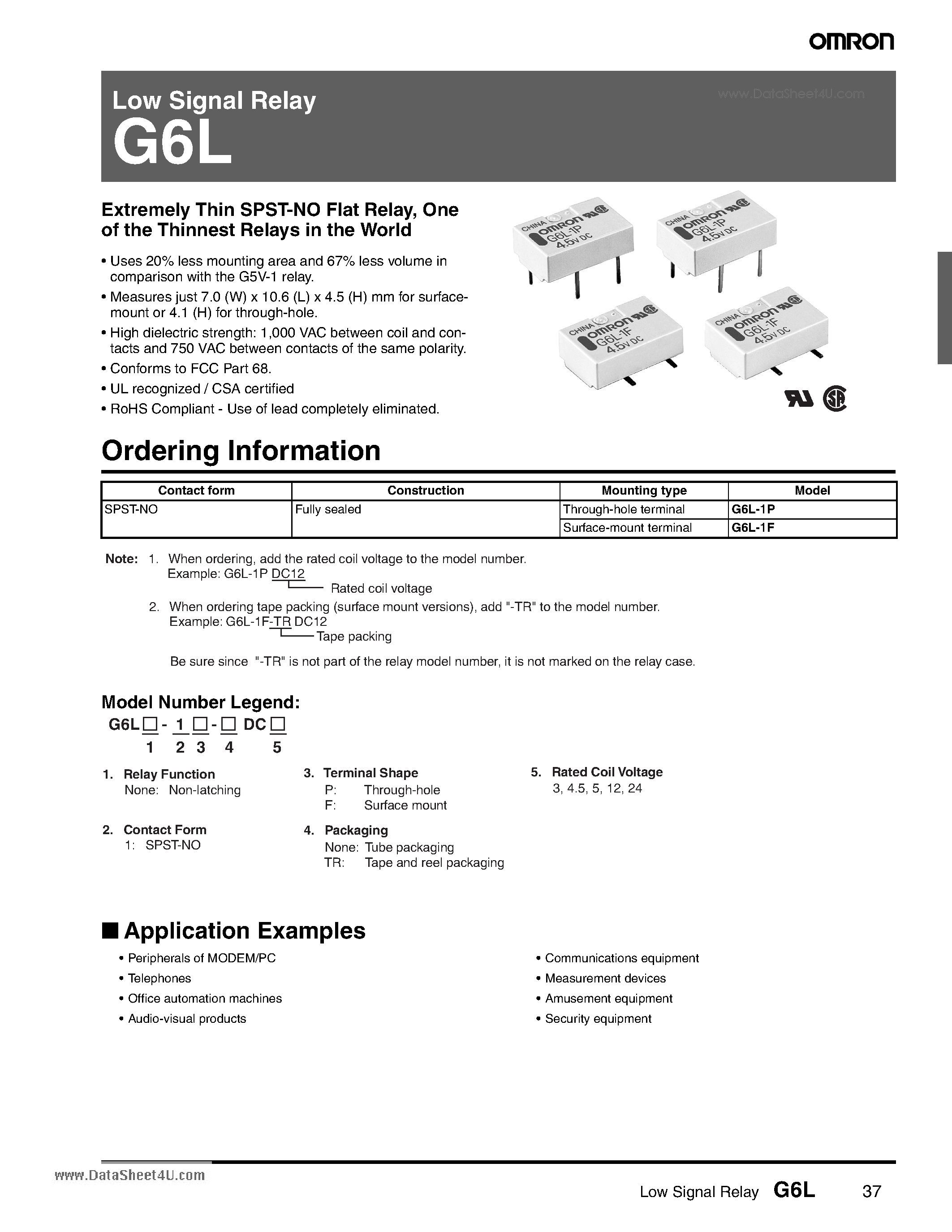 Даташит G6L - Low Signal Relay страница 1